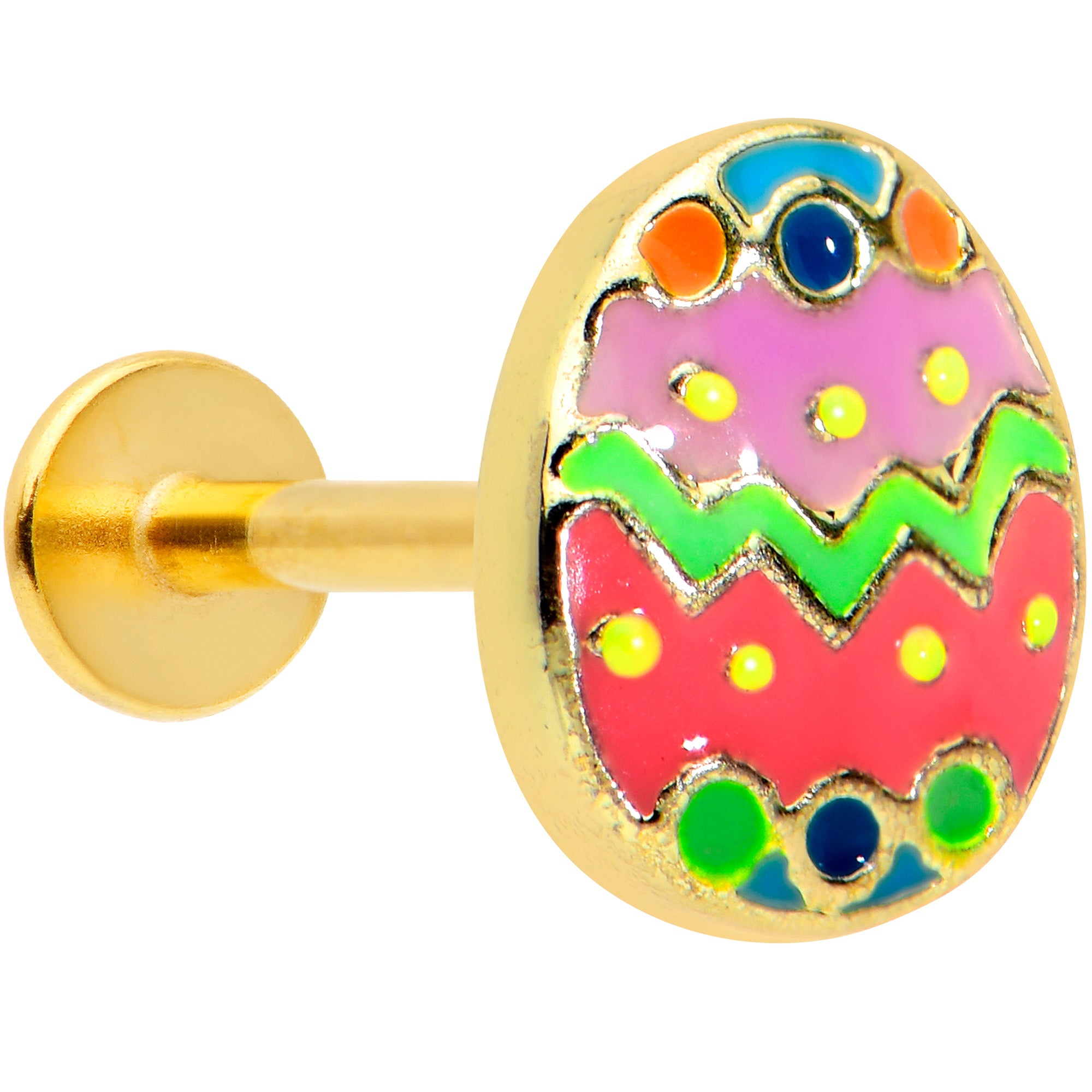 16G 5/16 Gold Tone Funky Painted Easter Egg Labret Monroe Tragus