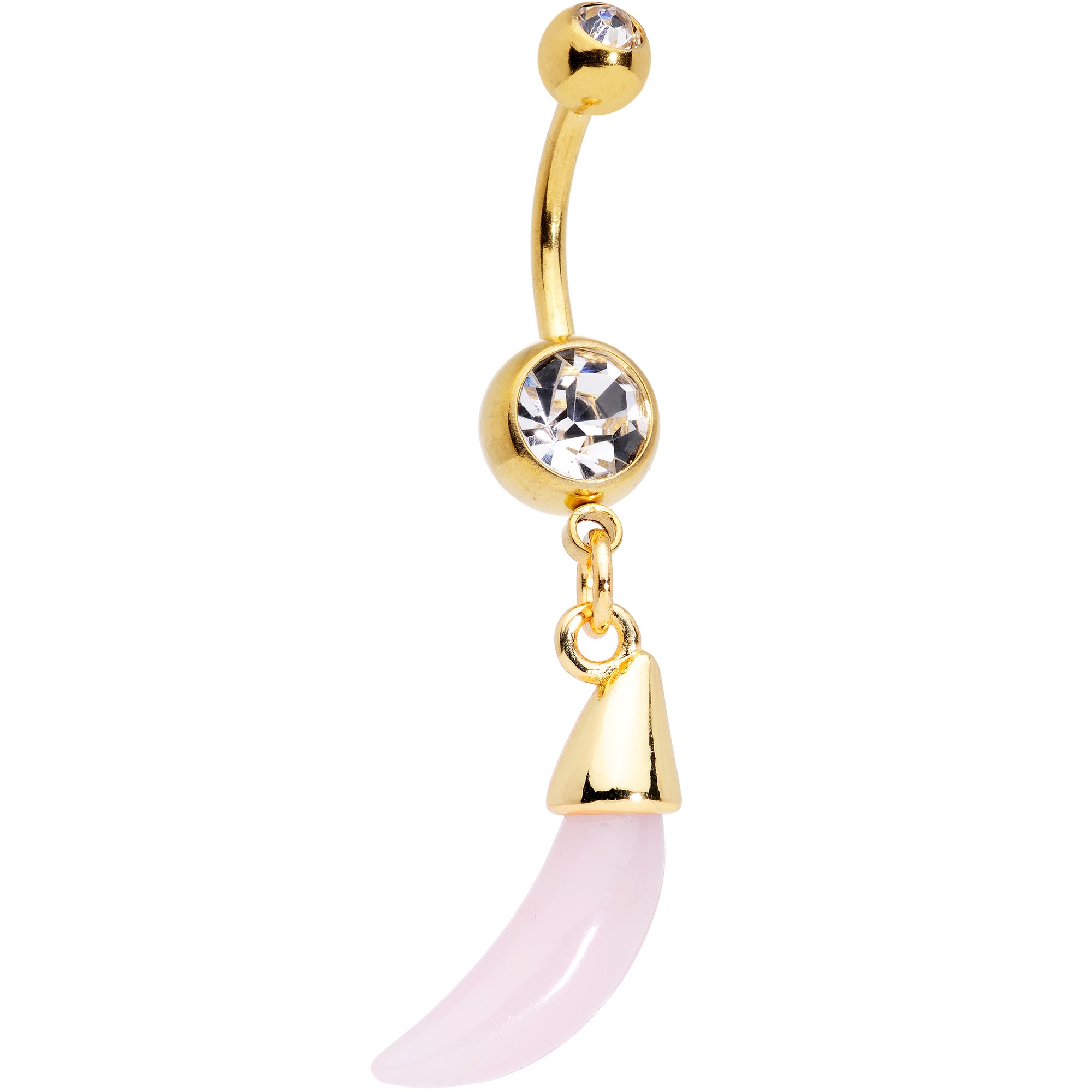 Clear Pink Gem Gold Tone Crescent Stone Hippie Dangle Belly Ring