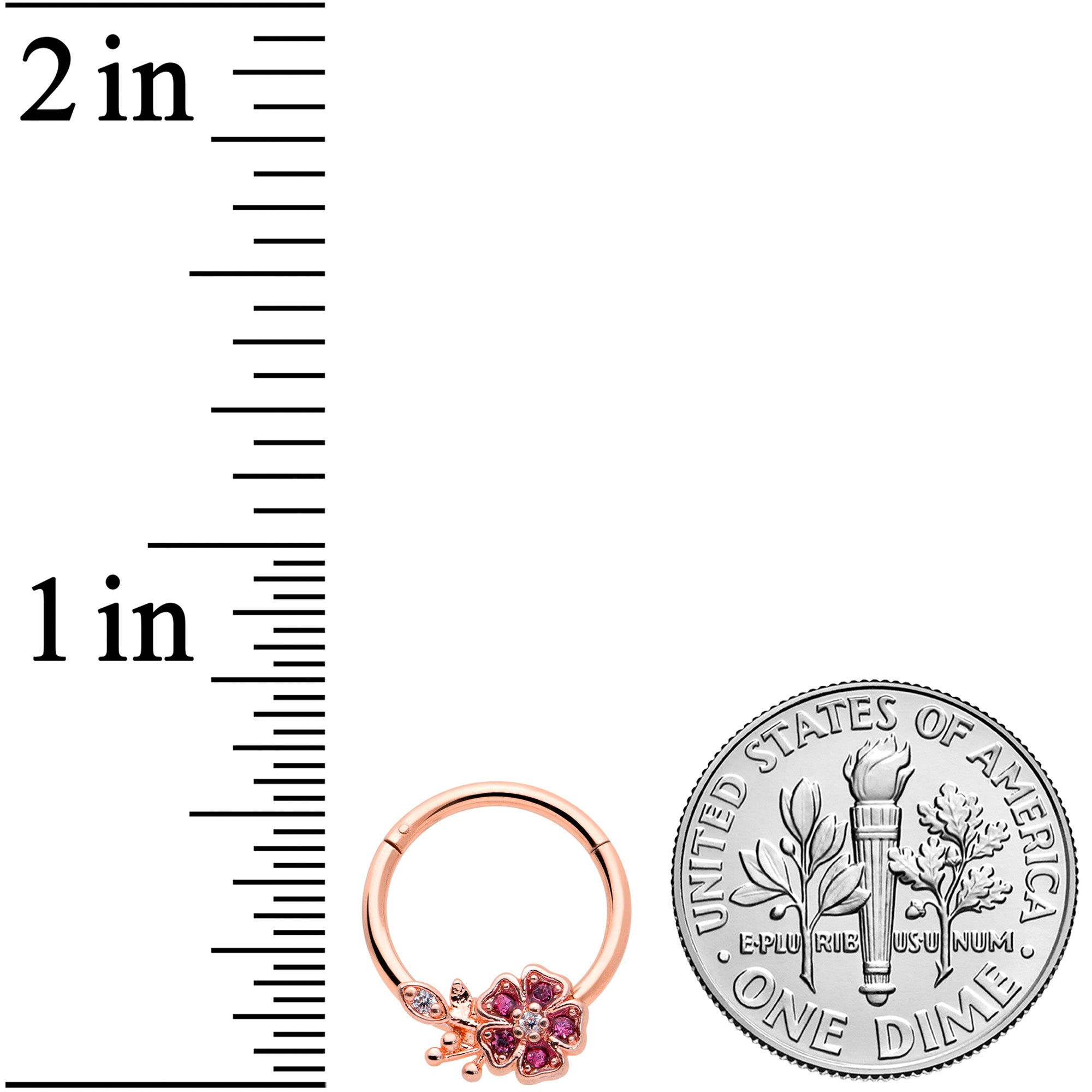 16 Gauge 3/8 Pink Gem Rose Gold Tone Heart Flower Hinged Segment Ring