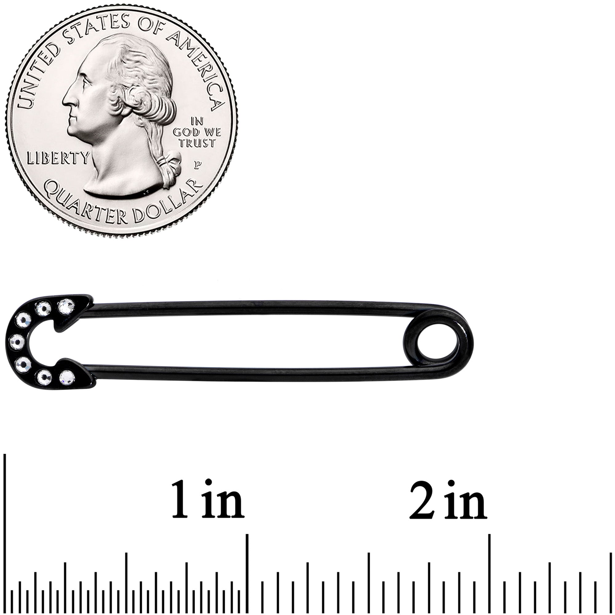 14 Gauge Clear Gem Black Punk Rock Safety Pin Industrial Barbell 38mm