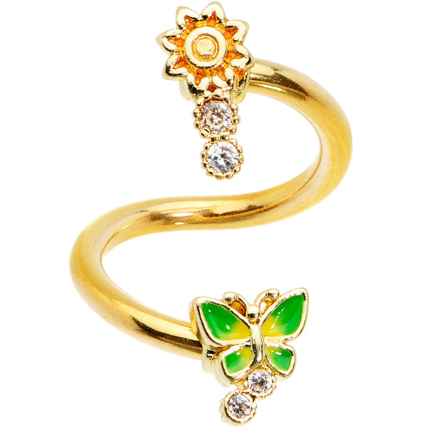 Clear CZ Gem Gold Tone Sun Green Butterfly Spiral Twister Belly Ring