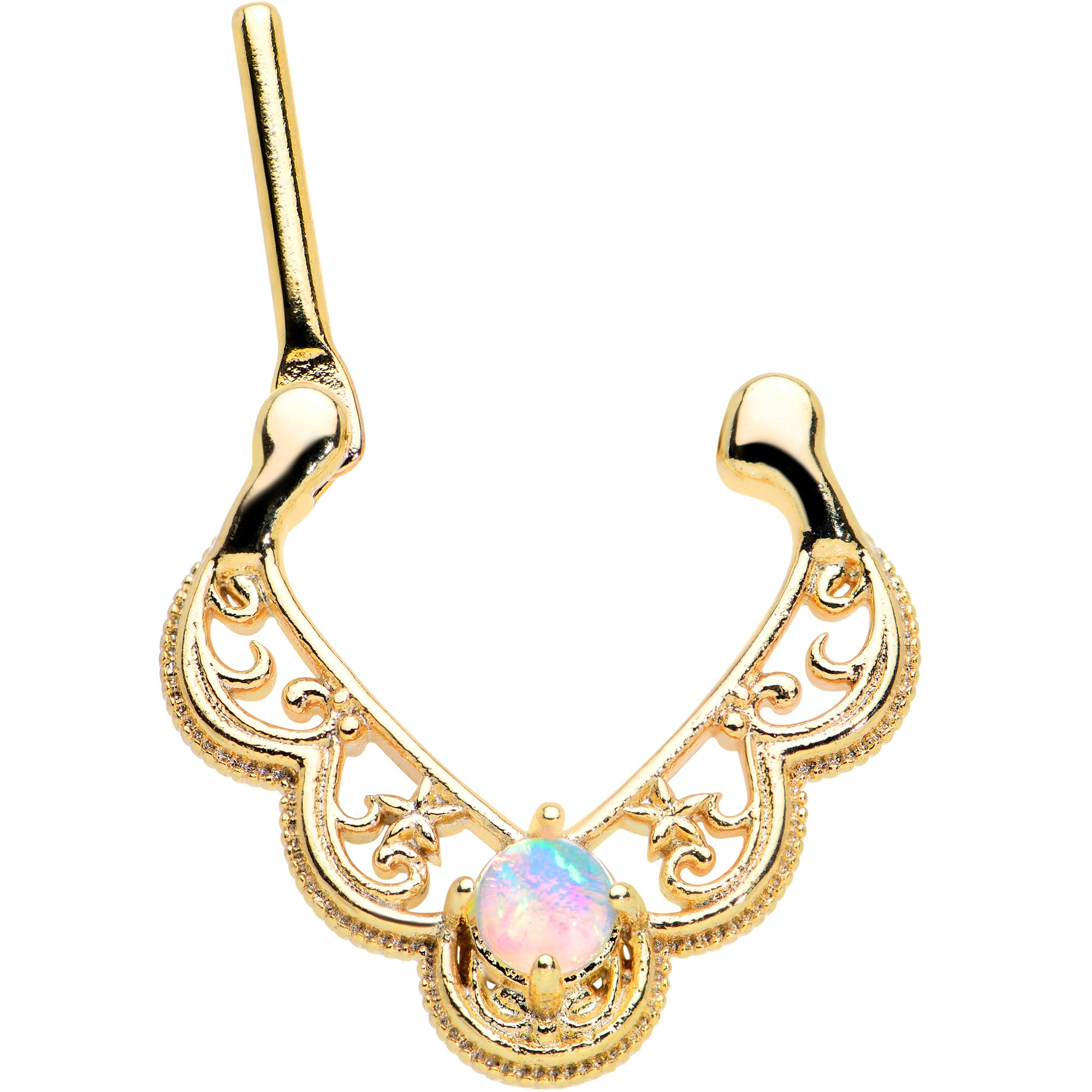 16G 5/16 White Synth Opal Gold Tone Lacy Love Cartilage Clicker