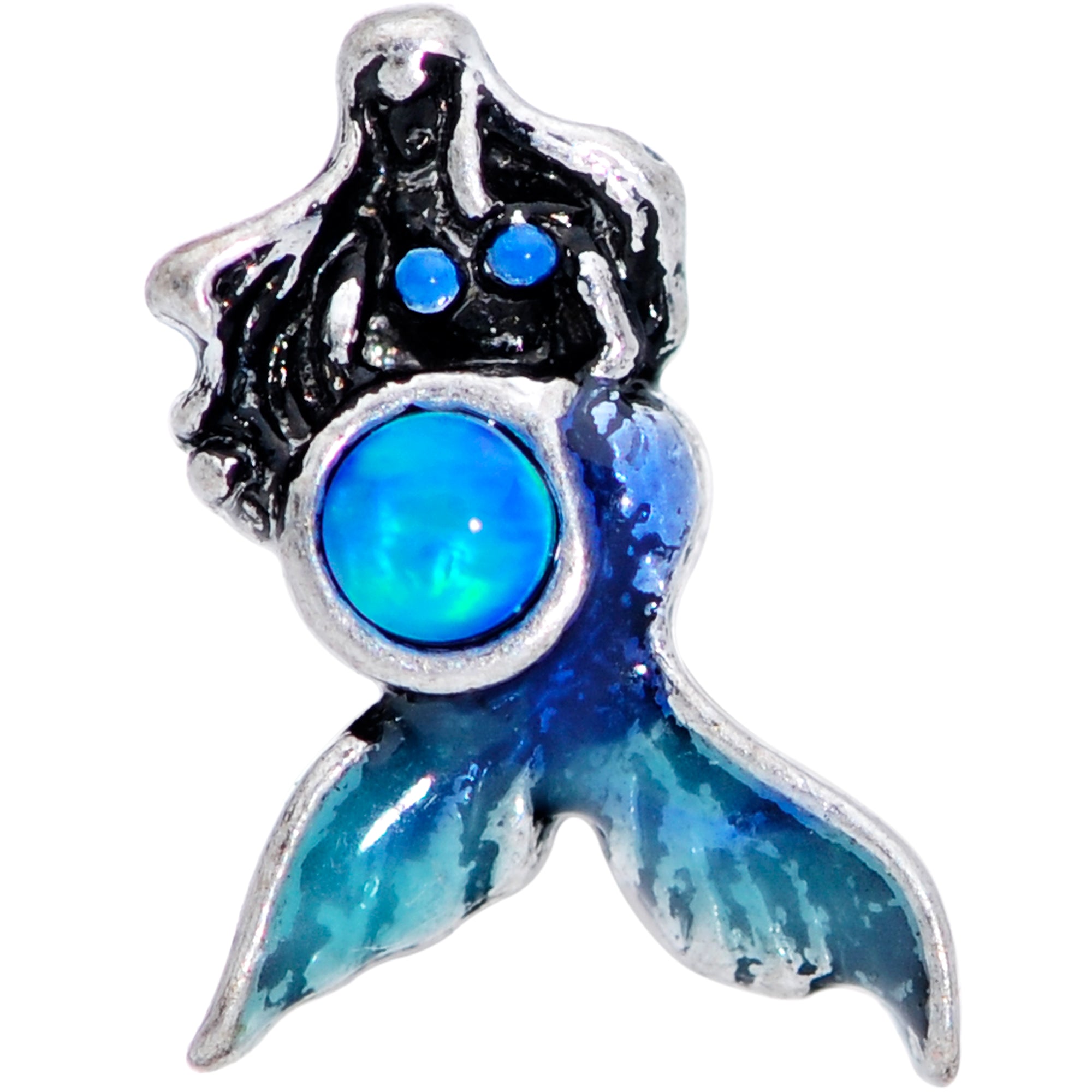 20 Gauge 1/4 Blue Synthetic Opal Blue Tail Mermaid Nose Bone