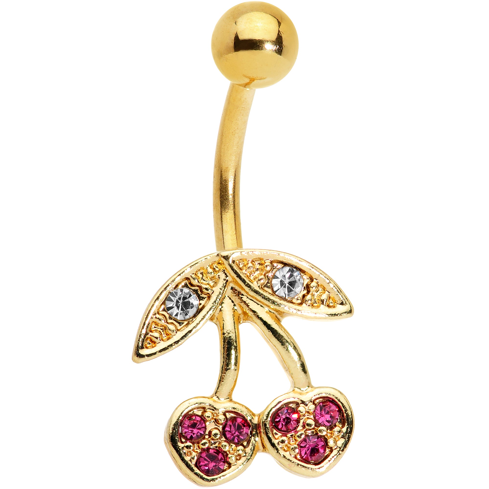Clear Purple Gem Gold Tone Very Cherry Belly Ring