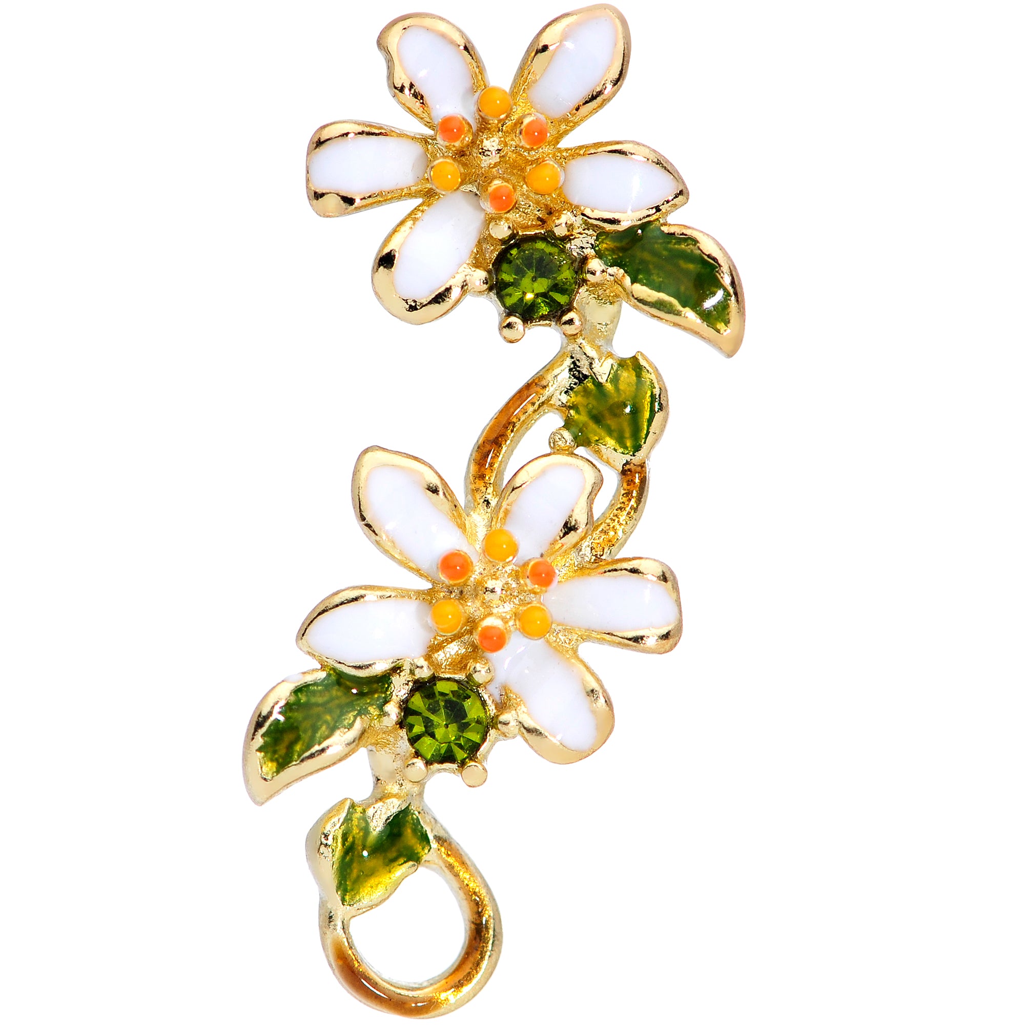 16G 1/4 Green Gem Gold Tone Daisy Flower Cartilage Tragus Earring