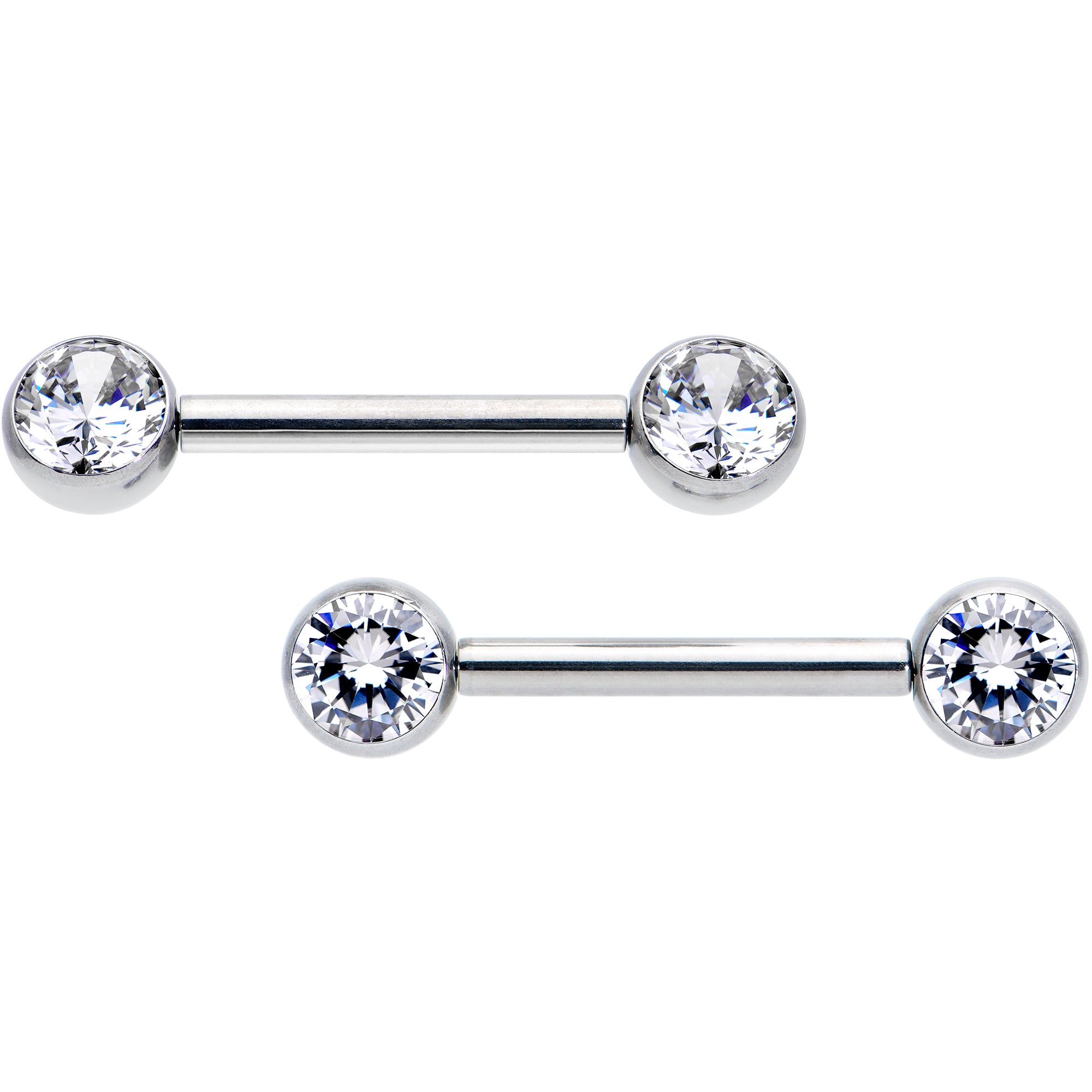 14G 1/2 Clear CZ Gem G23 Titanium Threadless Nipple Ring Set