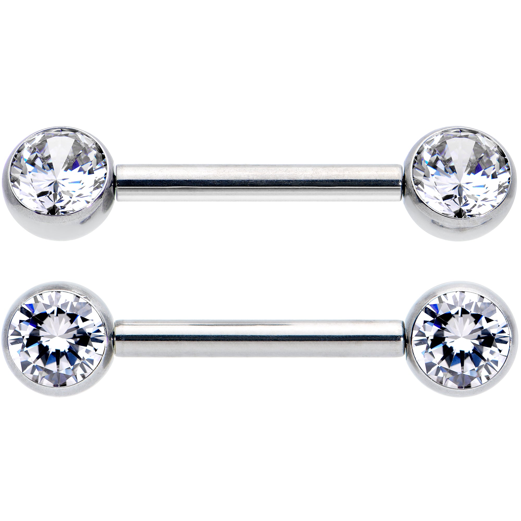 14G 1/2 Clear CZ Gem G23 Titanium Threadless Nipple Ring Set