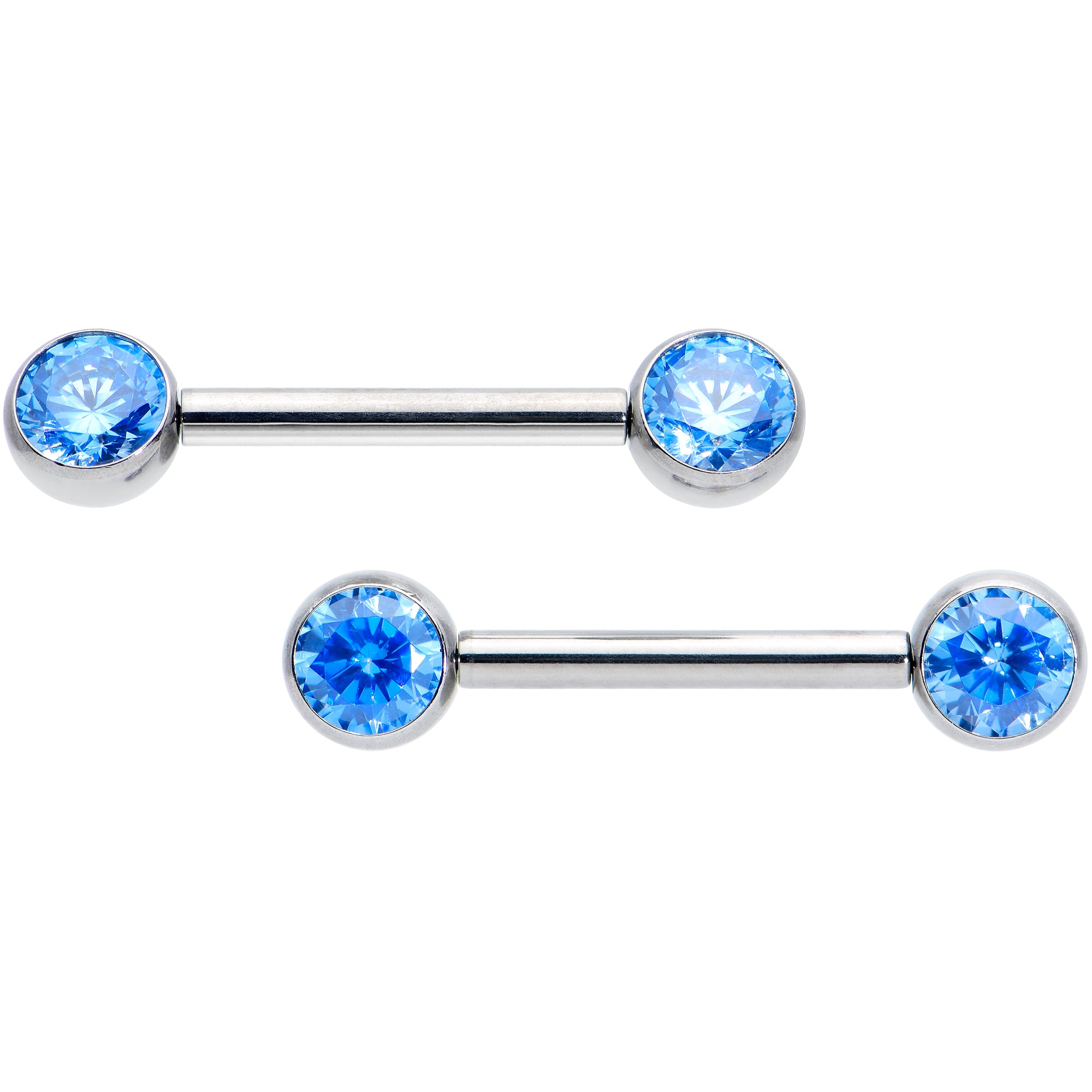 14 Gauge 1/2 Blue CZ Gem G23 Titanium Threadless Nipple Ring Set