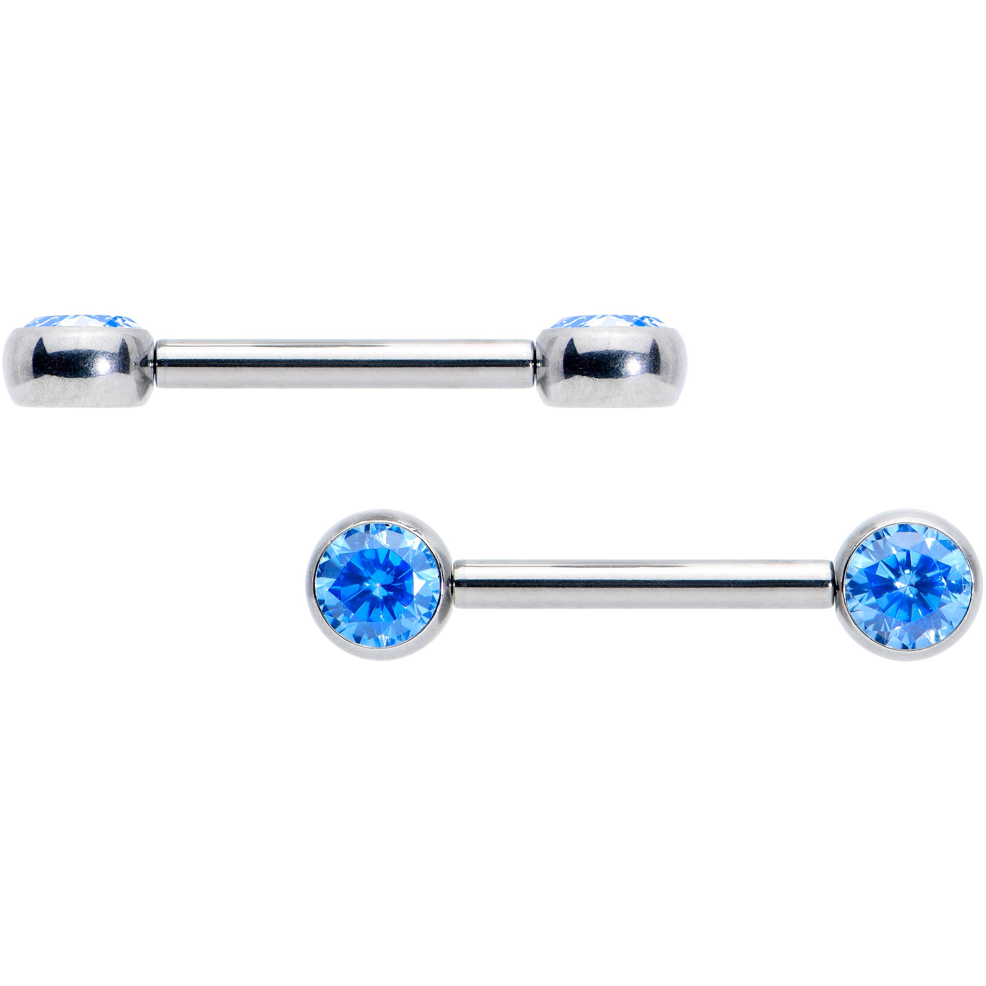 14 Gauge 1/2 Blue CZ Gem G23 Titanium Threadless Nipple Ring Set