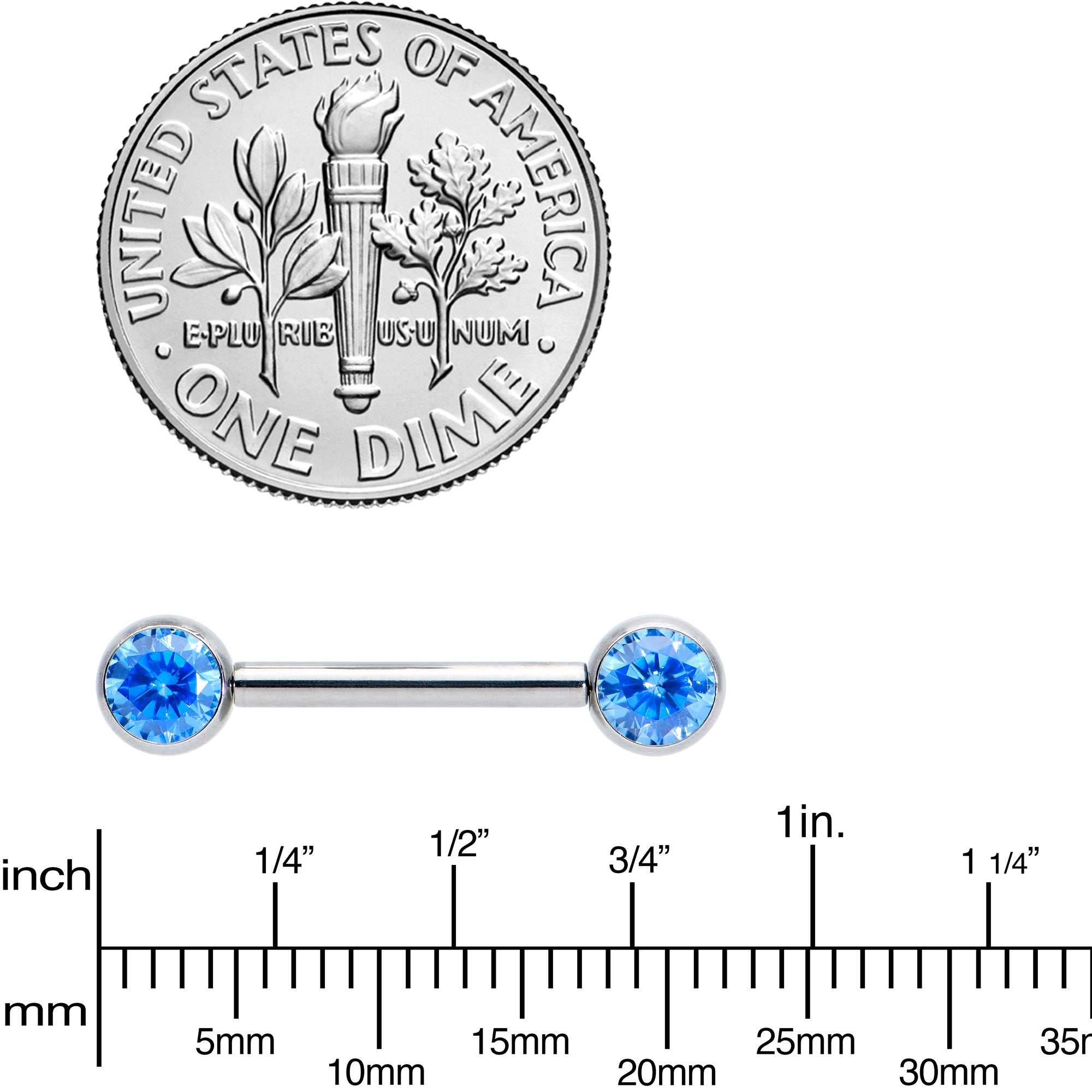 14G 1/2 Blue CZ Gem G23 Titanium Threadless Nipple Ring Set
