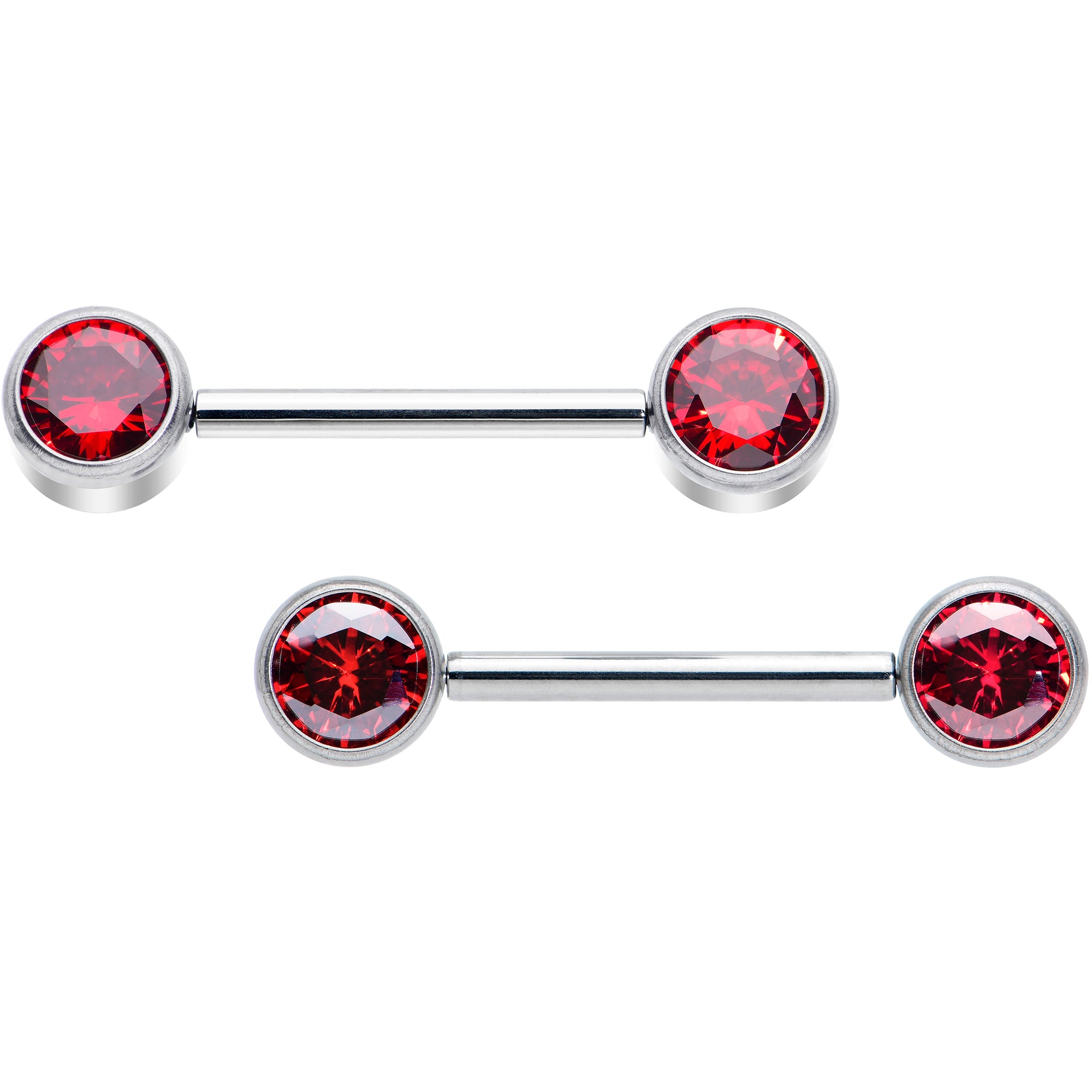 14G 9/16 Red CZ Gem G23 Titanium Threadless Nipple Ring Set
