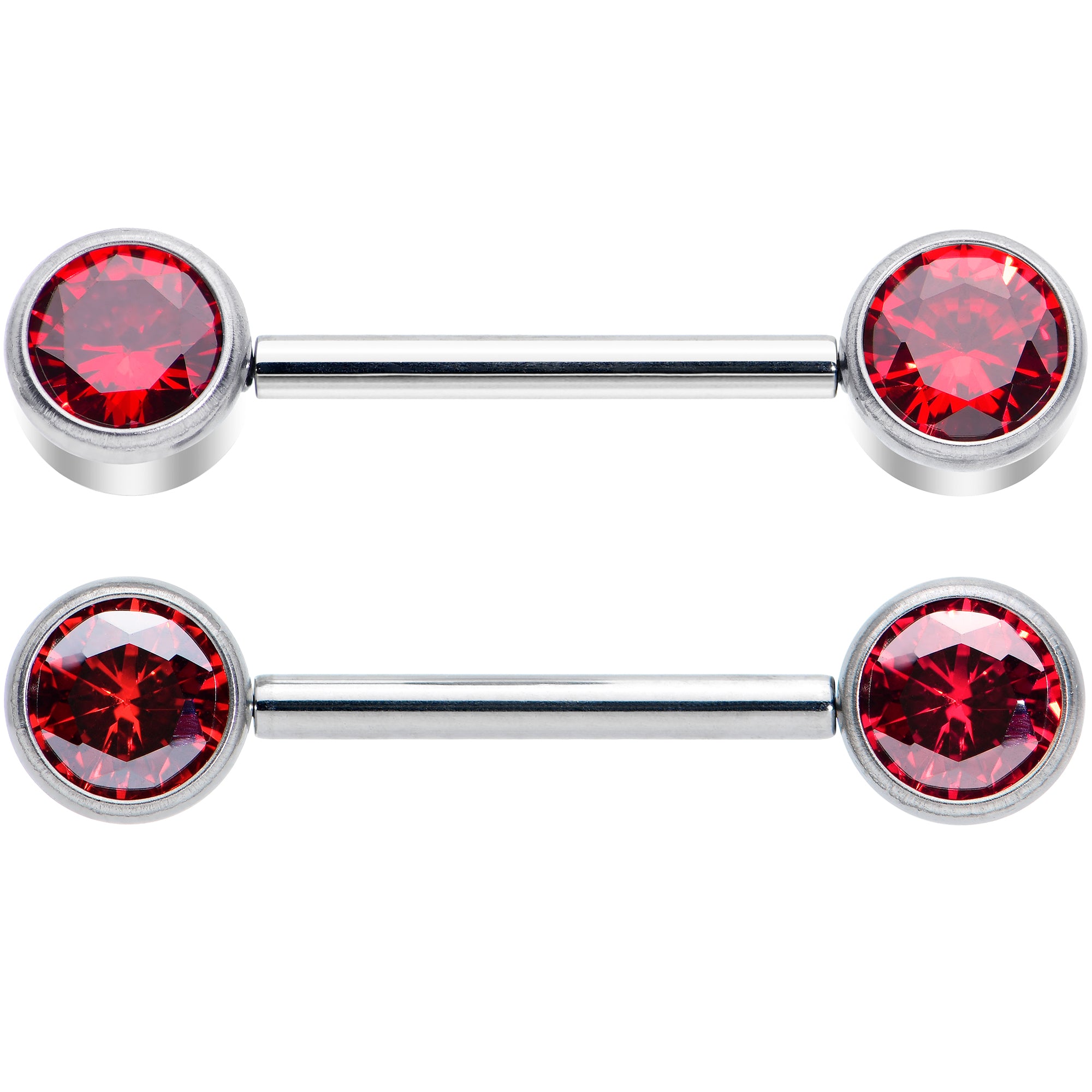 14G 9/16 Red CZ Gem G23 Titanium Threadless Nipple Ring Set