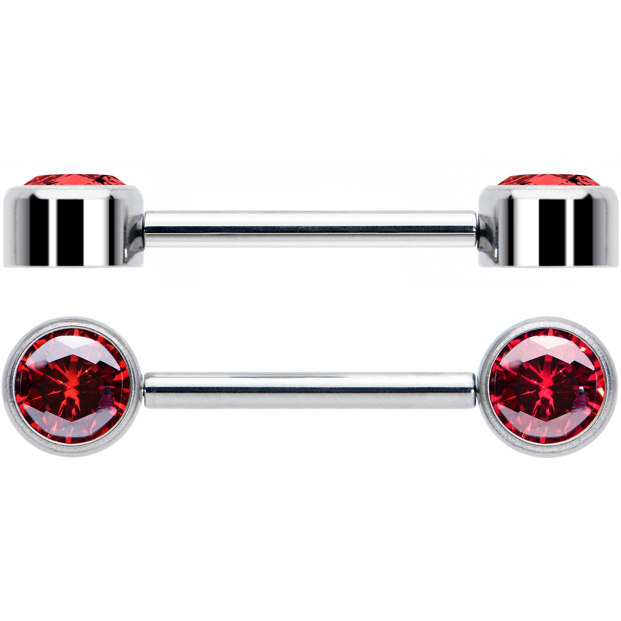 14G 9/16 Red CZ Gem G23 Titanium Threadless Nipple Ring Set