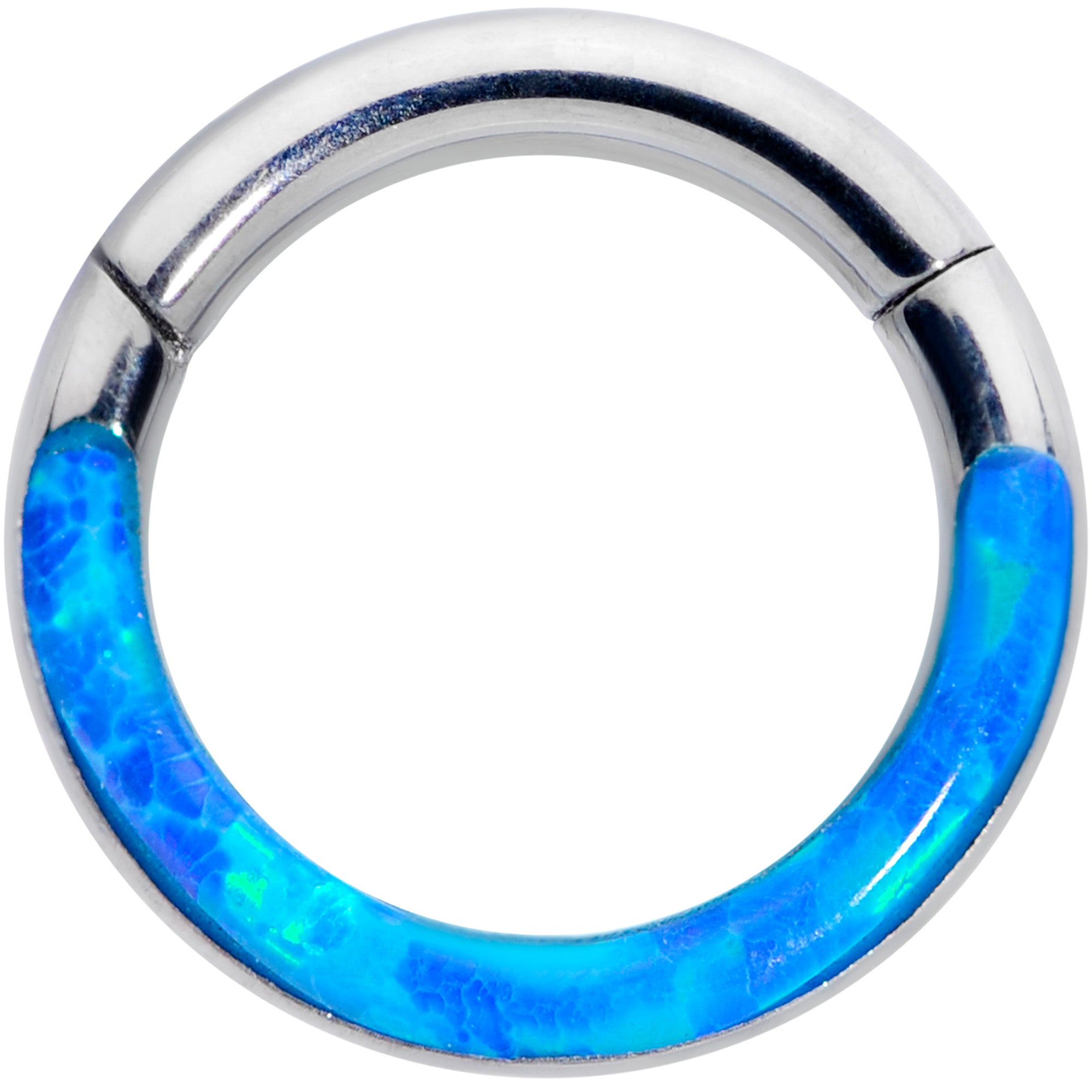 16G 1/4 Blue Synthetic Opal Implant Grade Titanium Segment Ring