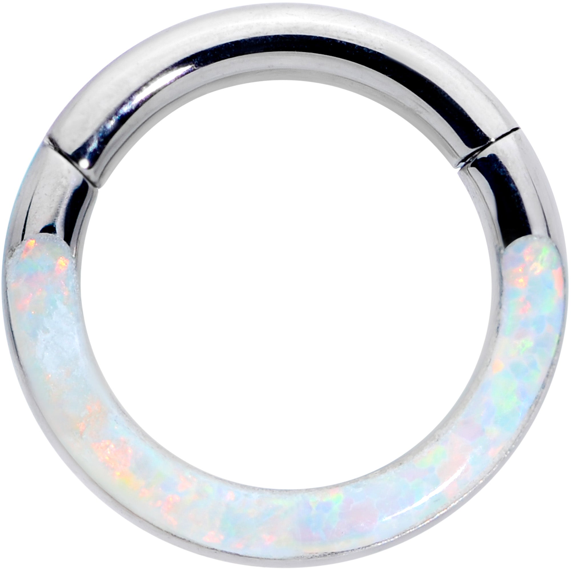 16 Gauge 1/4 White Synthetic Opal Implant Grade Titanium Segment Ring