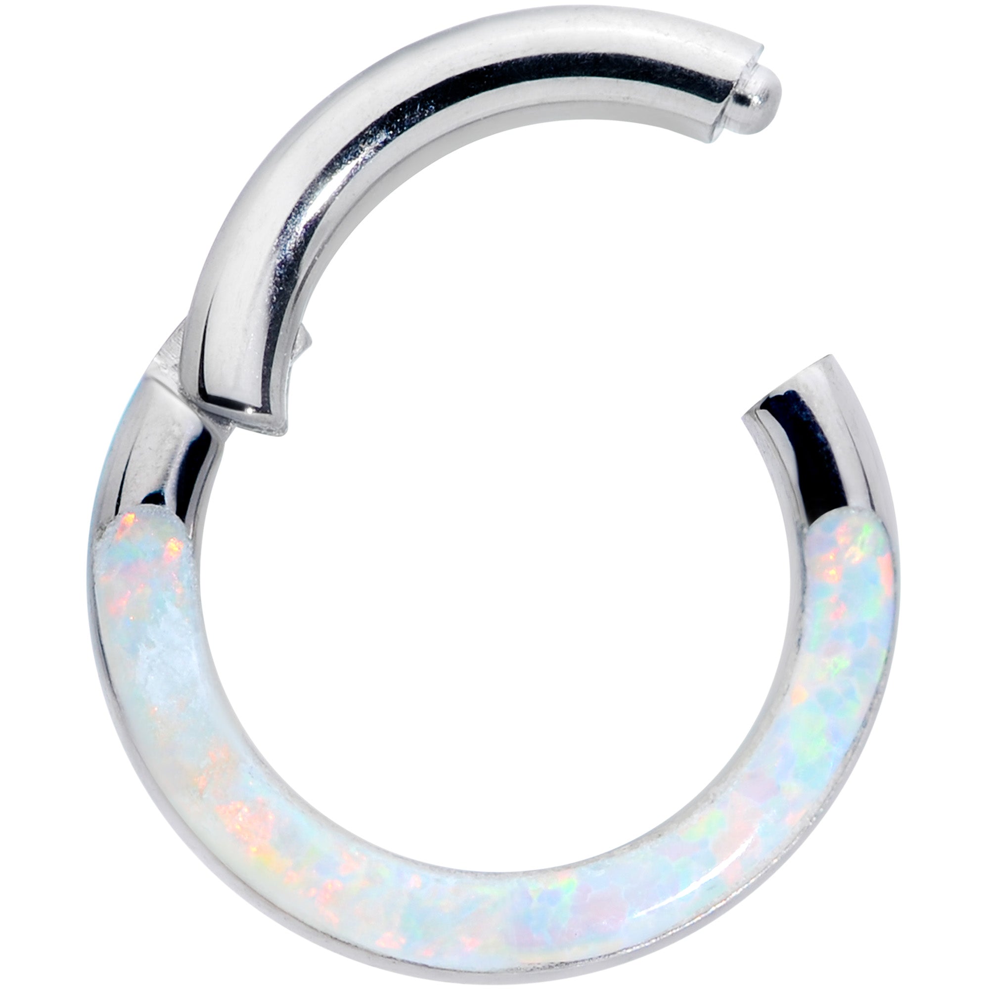 16 Gauge 1/4 White Synthetic Opal Implant Grade Titanium Segment Ring