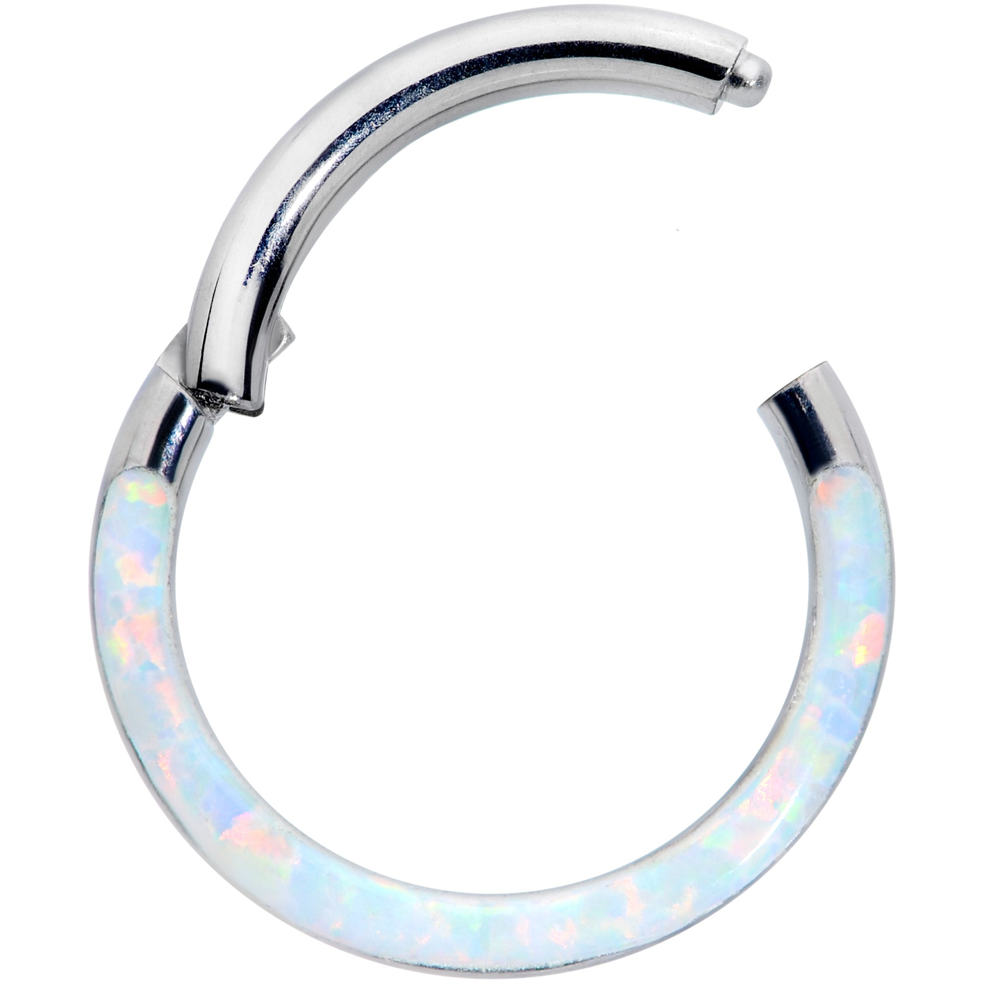 16 Gauge 5/16 White Synthetic Opal Implant Grade Titanium Segment Ring