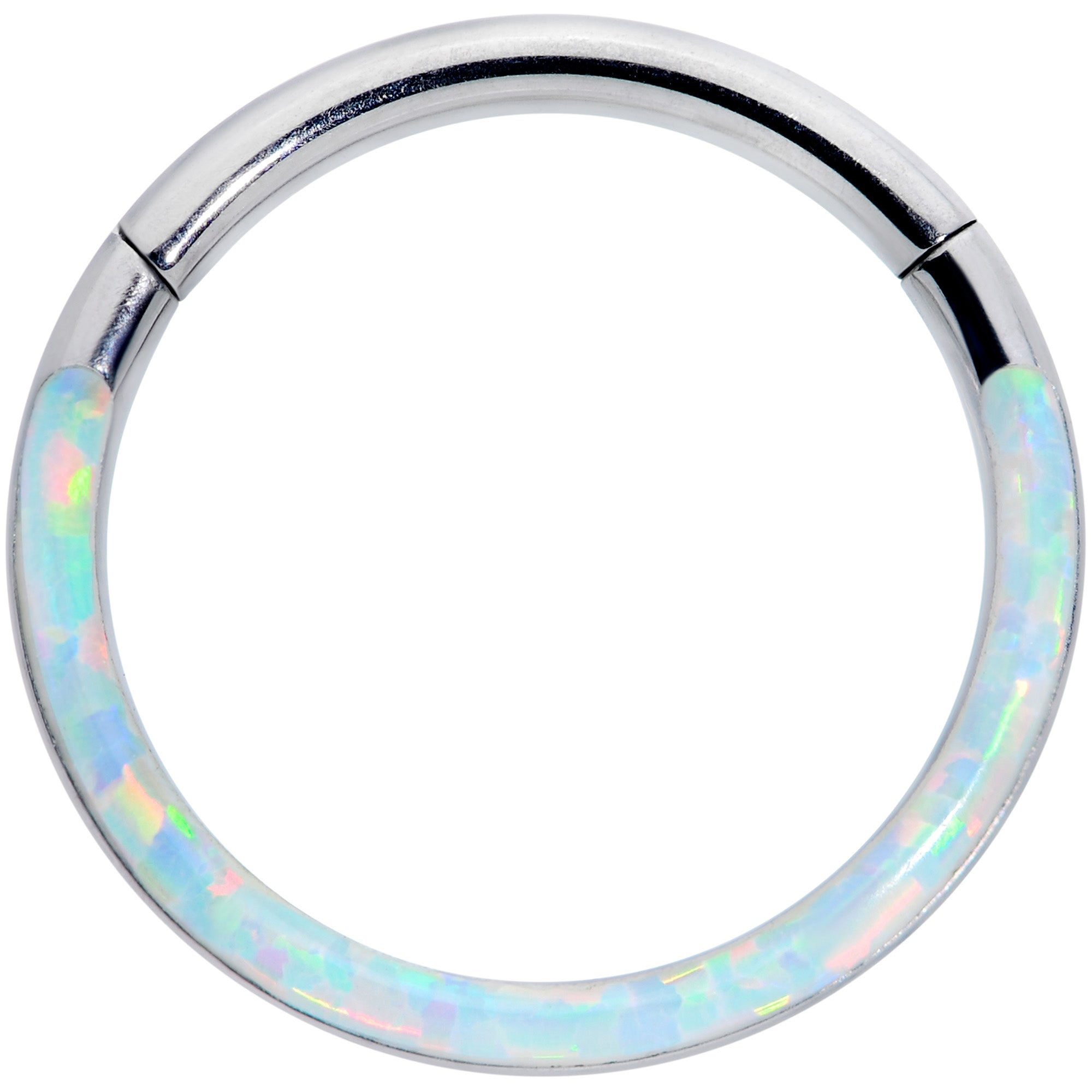 16 Gauge 3/8 White Synthetic Opal Implant Grade Titanium Segment Ring