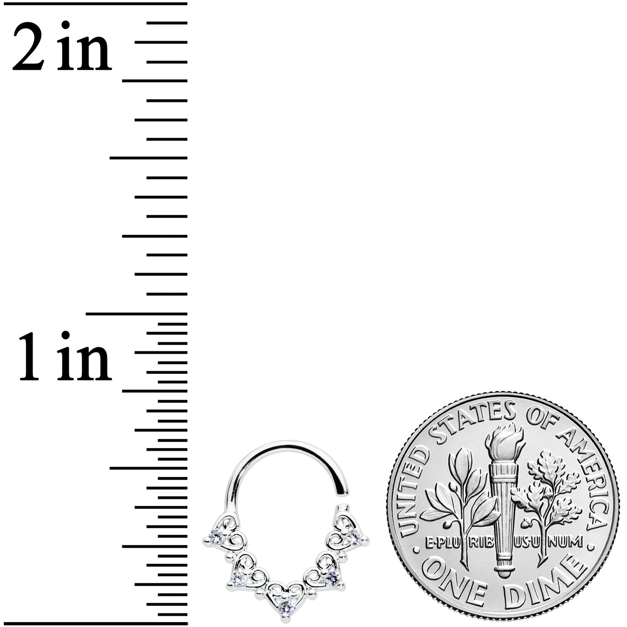 18G 5/16 Clear CZ Gem Heart Filigree Cartilage Closure Ring