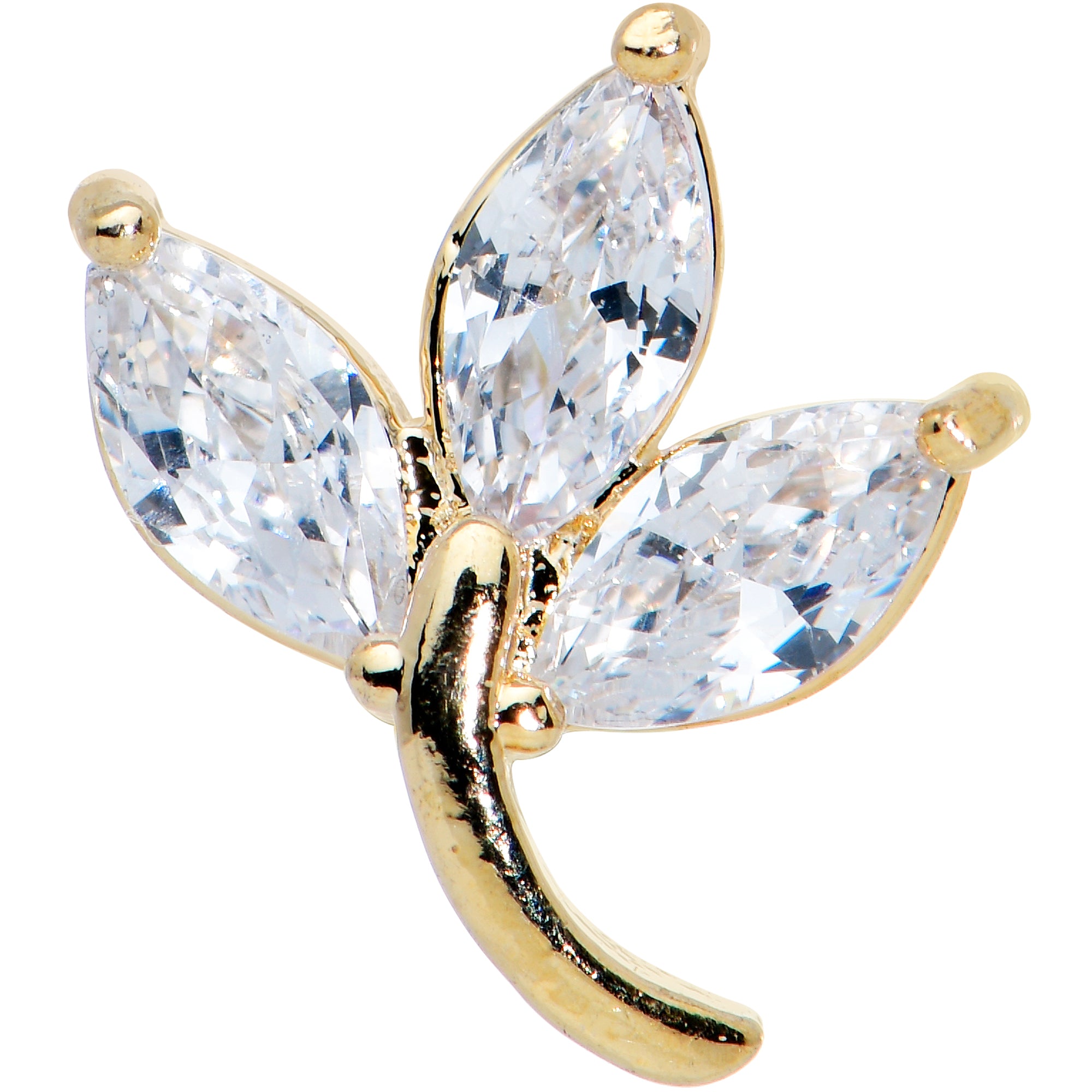 16G 1/4 Clear CZ Gem Gold Tone Leaves Internal Thread Labret