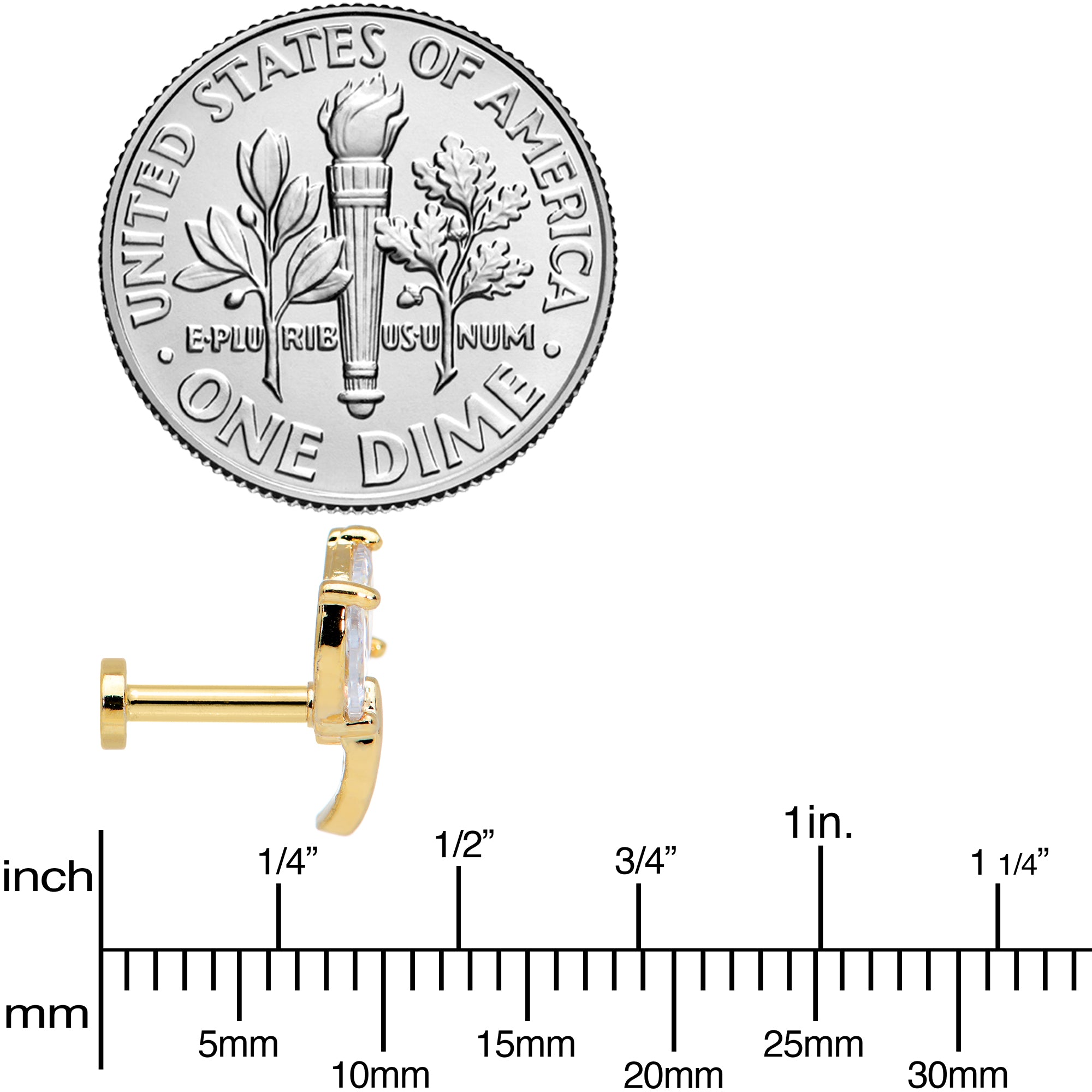 16G 1/4 Clear CZ Gem Gold Tone Leaves Internal Thread Labret