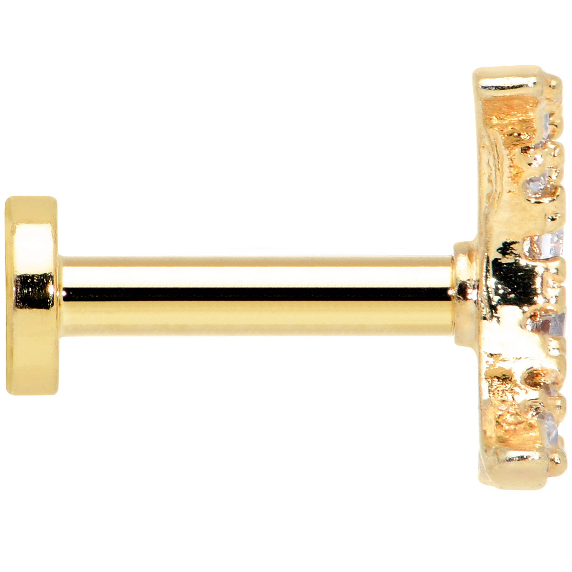 16G 1/4 Clear CZ Gem Gold Tone Moon Internal Thread Labret Tragus