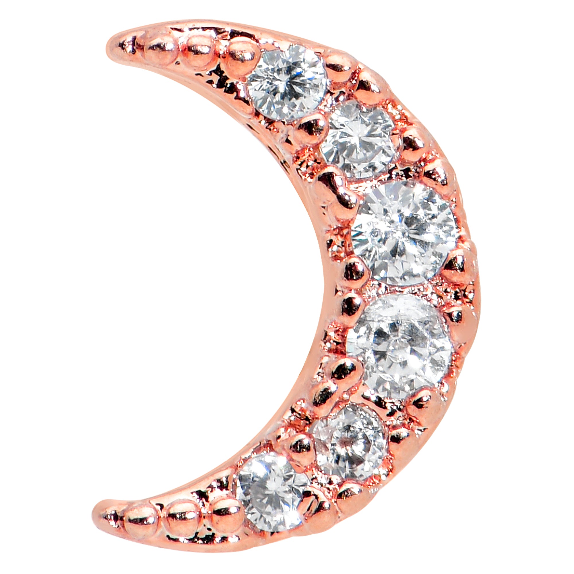 16G 1/4 Clear CZ Gem Rose Gold Tone Moon Internal Thread Labret