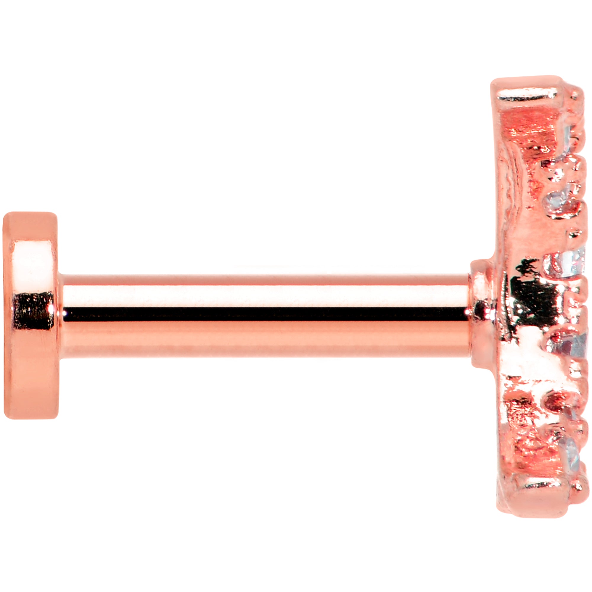 16G 1/4 Clear CZ Gem Rose Gold Tone Moon Internal Thread Labret