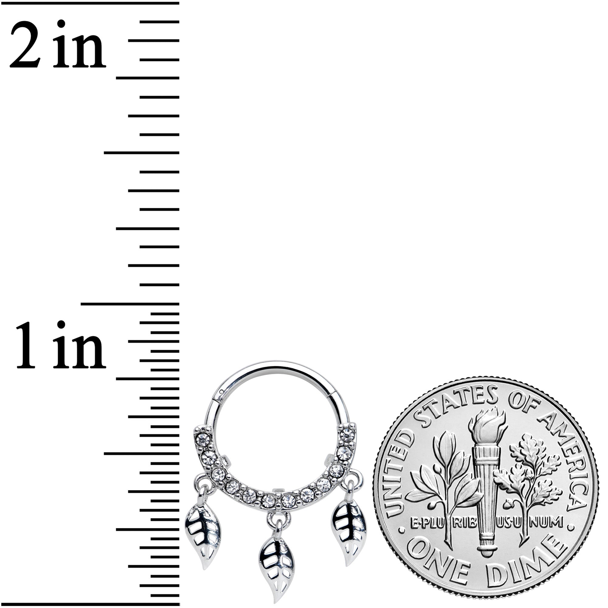 16G 3/8 Clear Gem Open Leaf Dangle Hinged Segment Ring