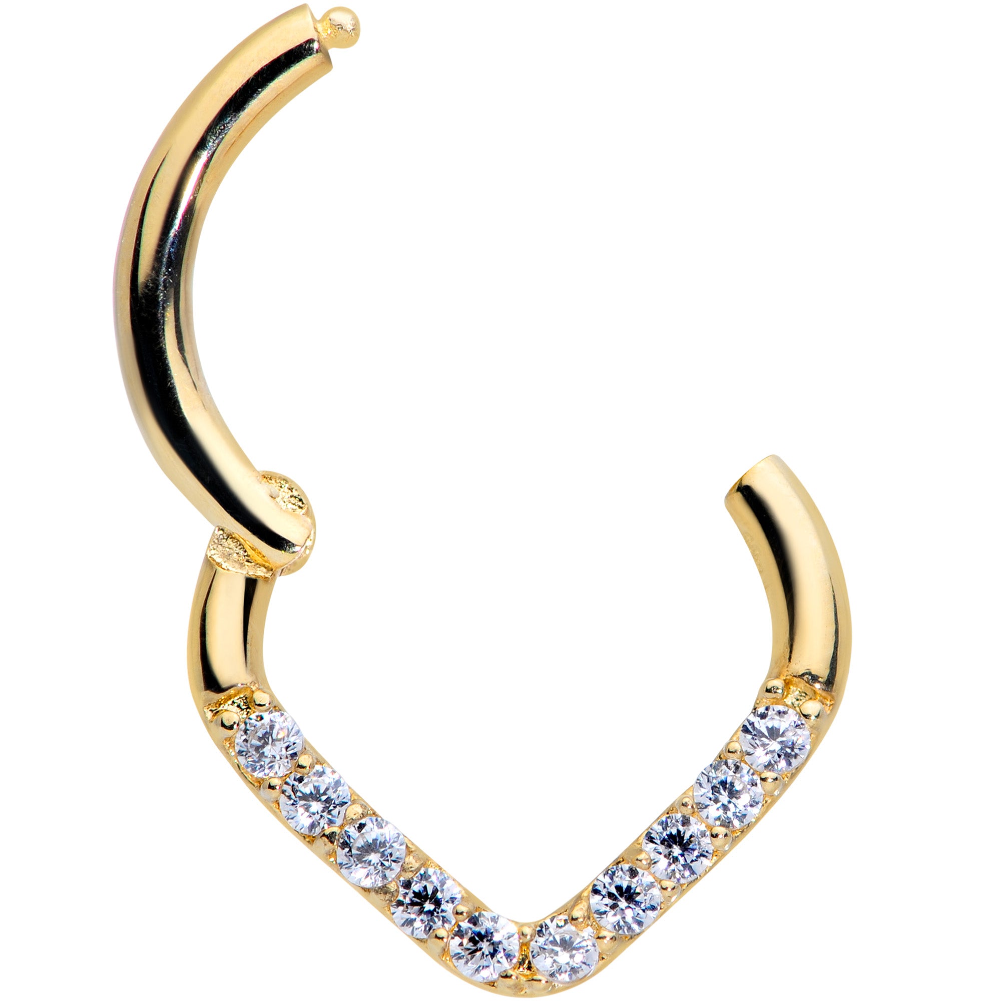 16G 5/16 14k Gold Clear CZ Gem Chevron Hinged Segment Ring