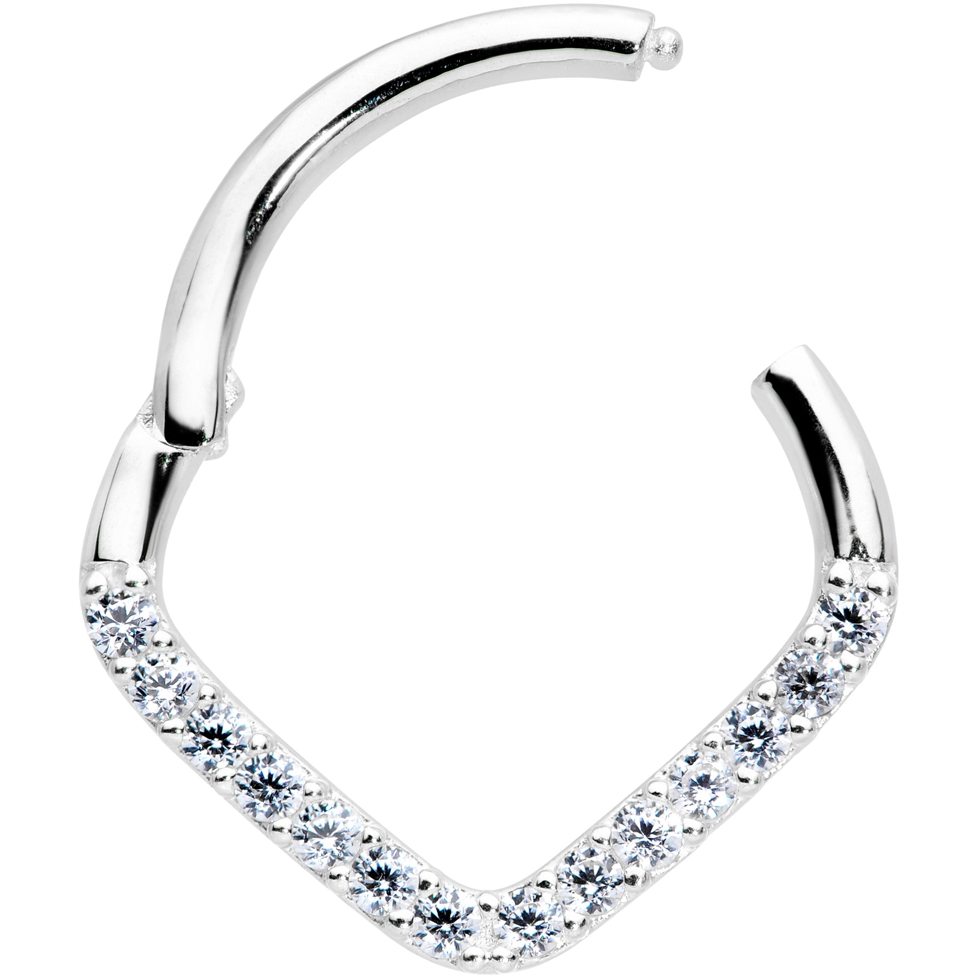 16G 3/8 14k White Gold Clear CZ Gem Chevron Hinged Segment Ring