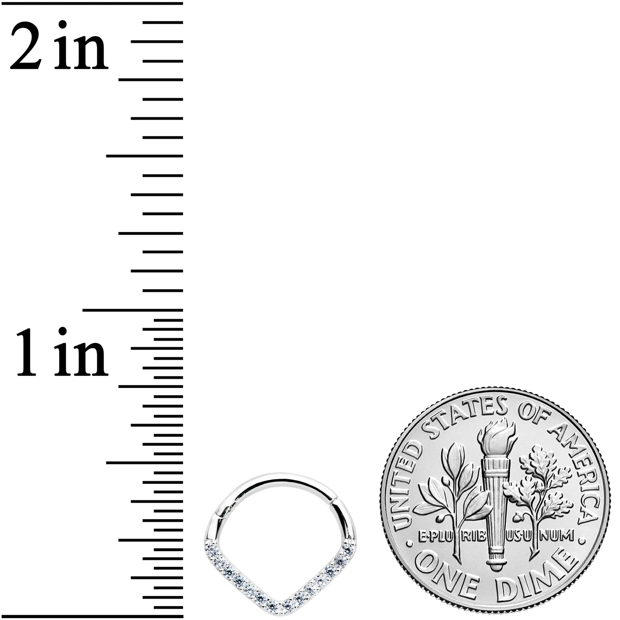 16 Gauge 3/8 14k White Gold Clear CZ Gem Chevron Hinged Segment Ring