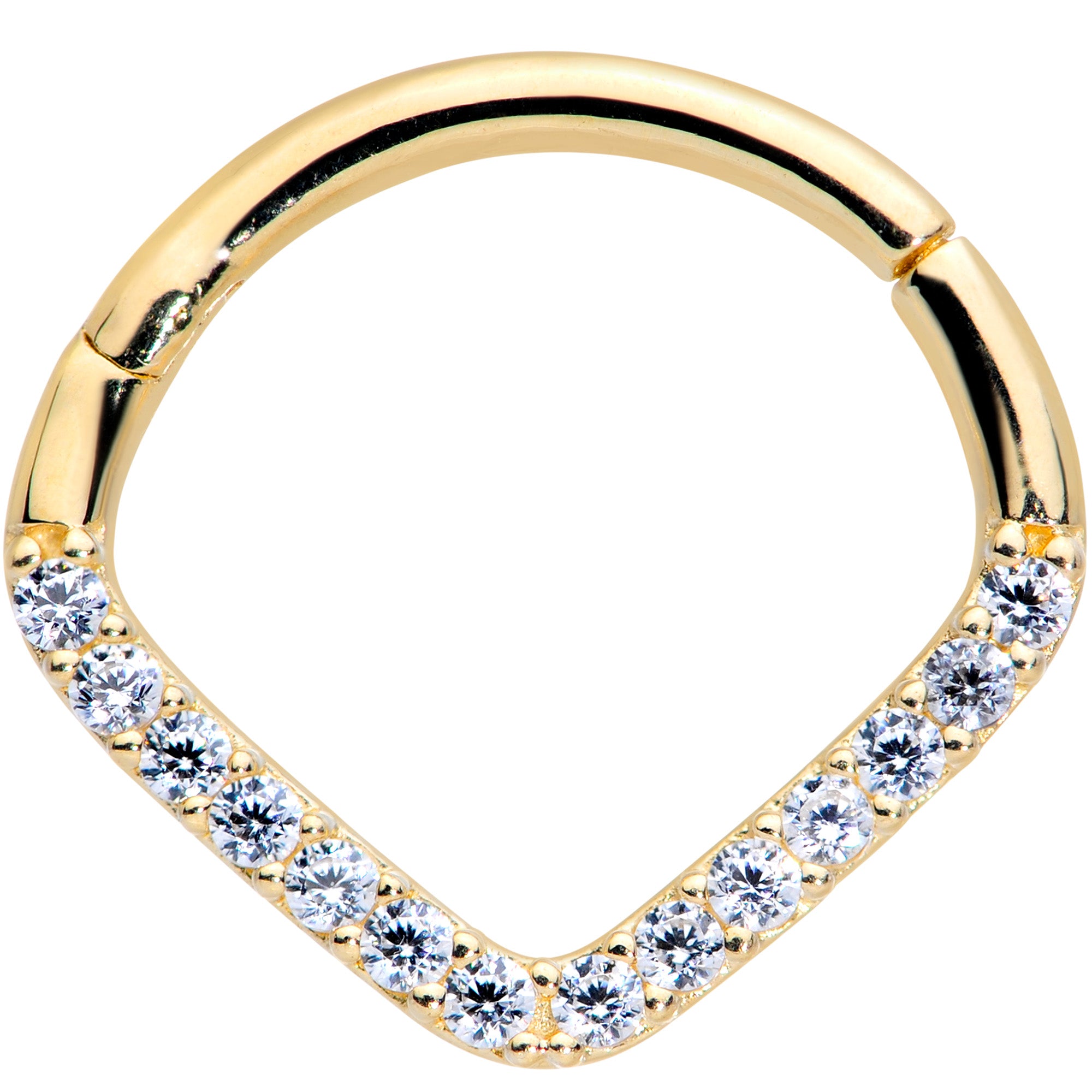 16G 3/8 14k Gold Clear CZ Gem Chevron Hinged Segment Ring