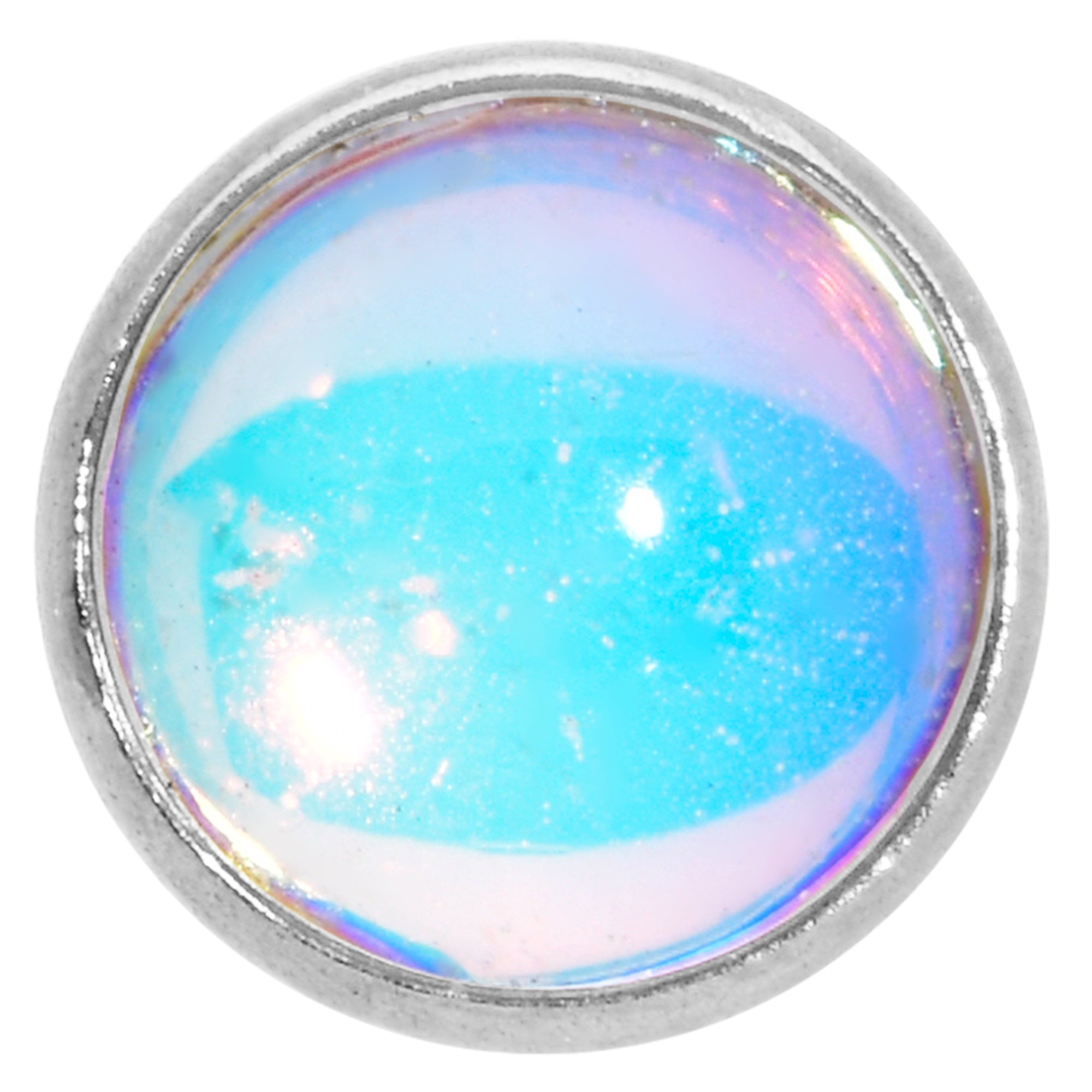 16 Gauge 1/4 White Faux Opal Internally Threaded Labret Monroe Tragus