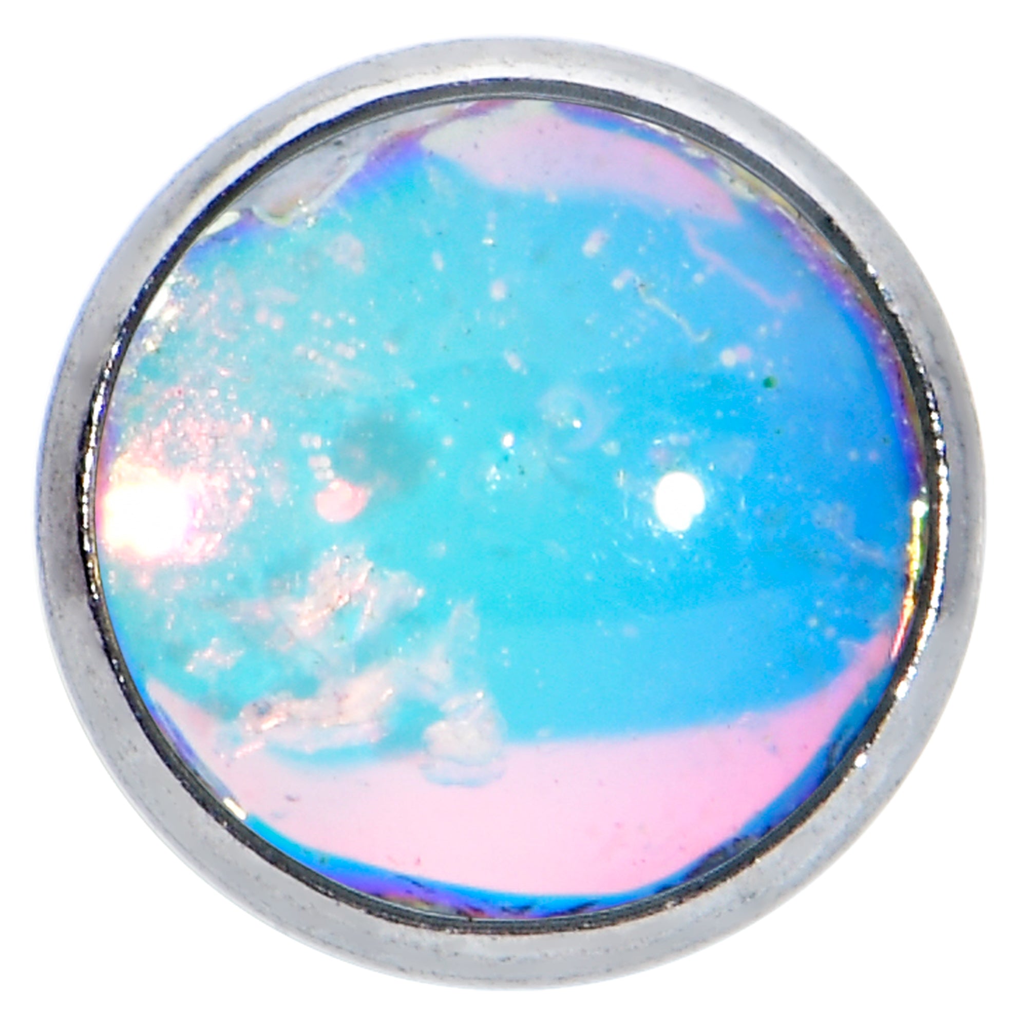 16 Gauge 5/16 Blue Faux Opal Internally Threaded Labret Monroe Tragus