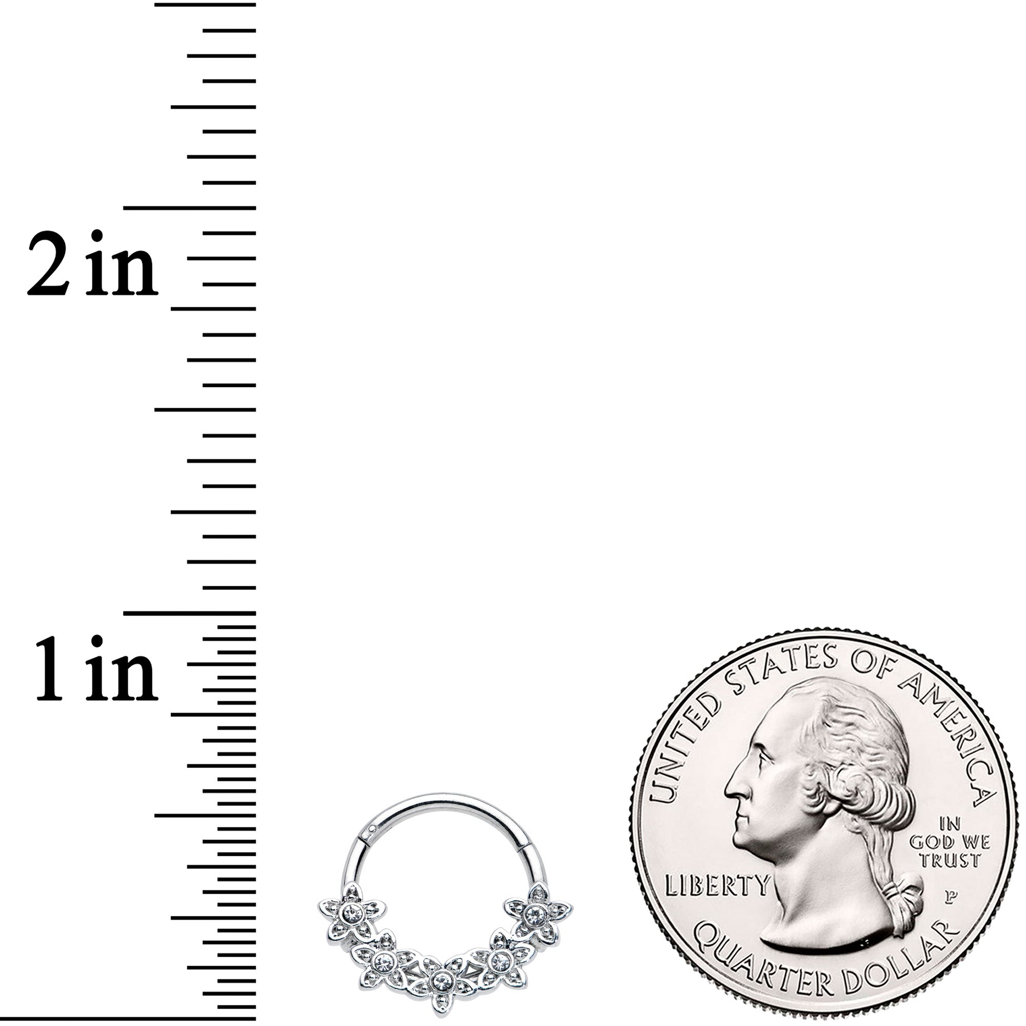 16G 3/8 Clear Gem Foxy Floral Hinged Segment Ring