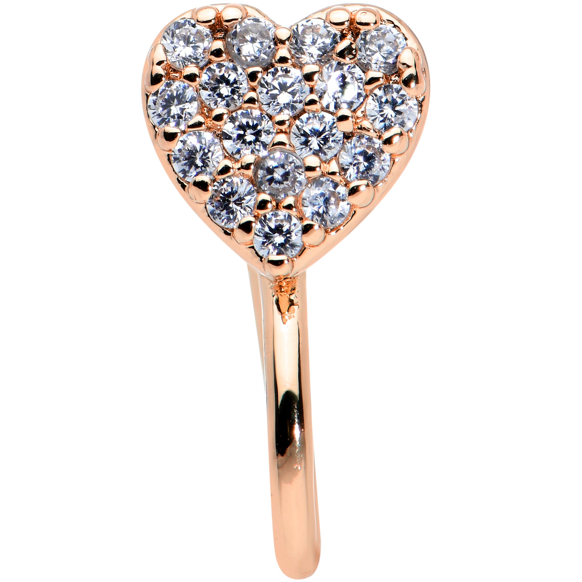 Clear CZ Gem Rose Gold Tone Paved Heart Clip On Fake Nose Ring