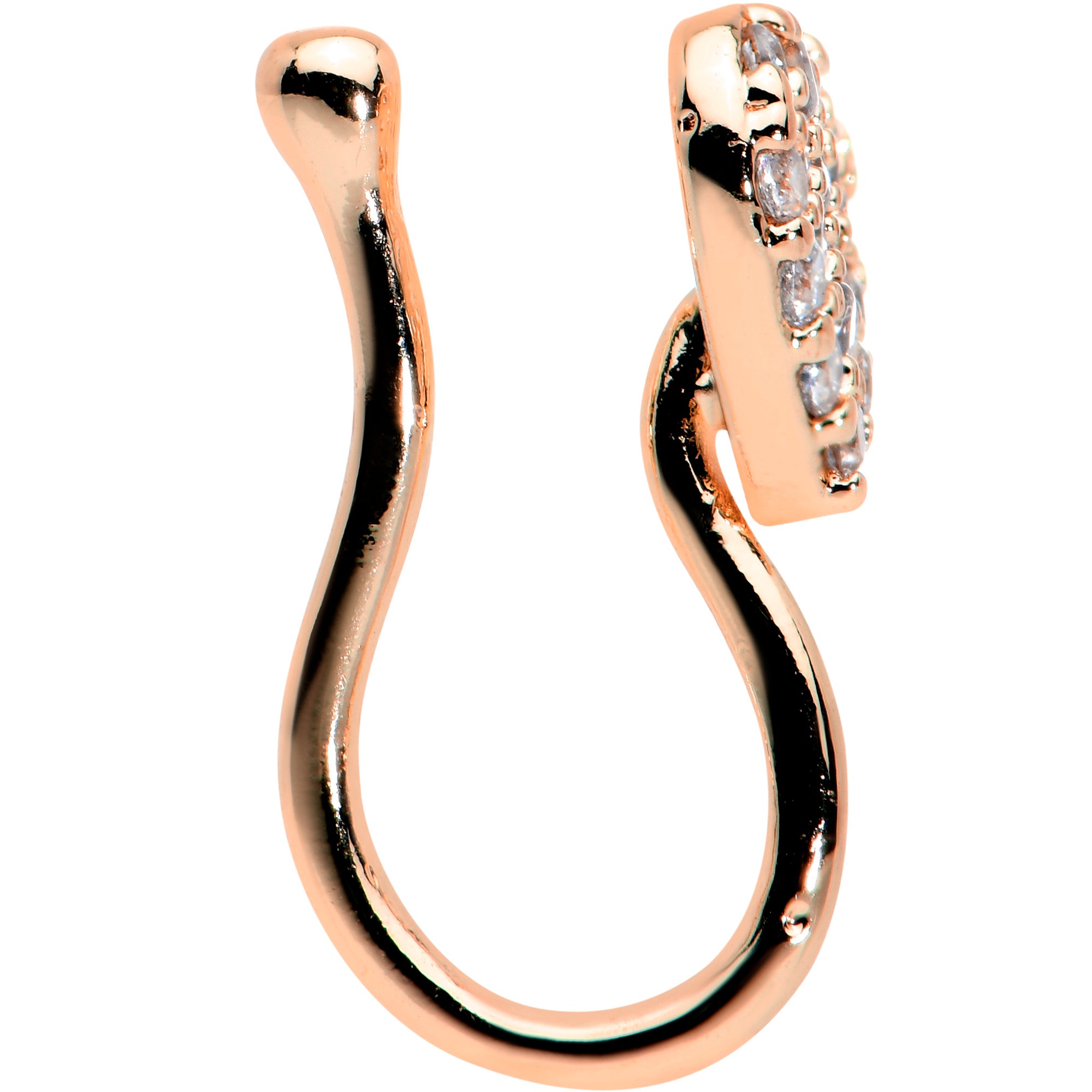 Clear CZ Gem Rose Gold Tone Paved Heart Clip On Fake Nose Ring
