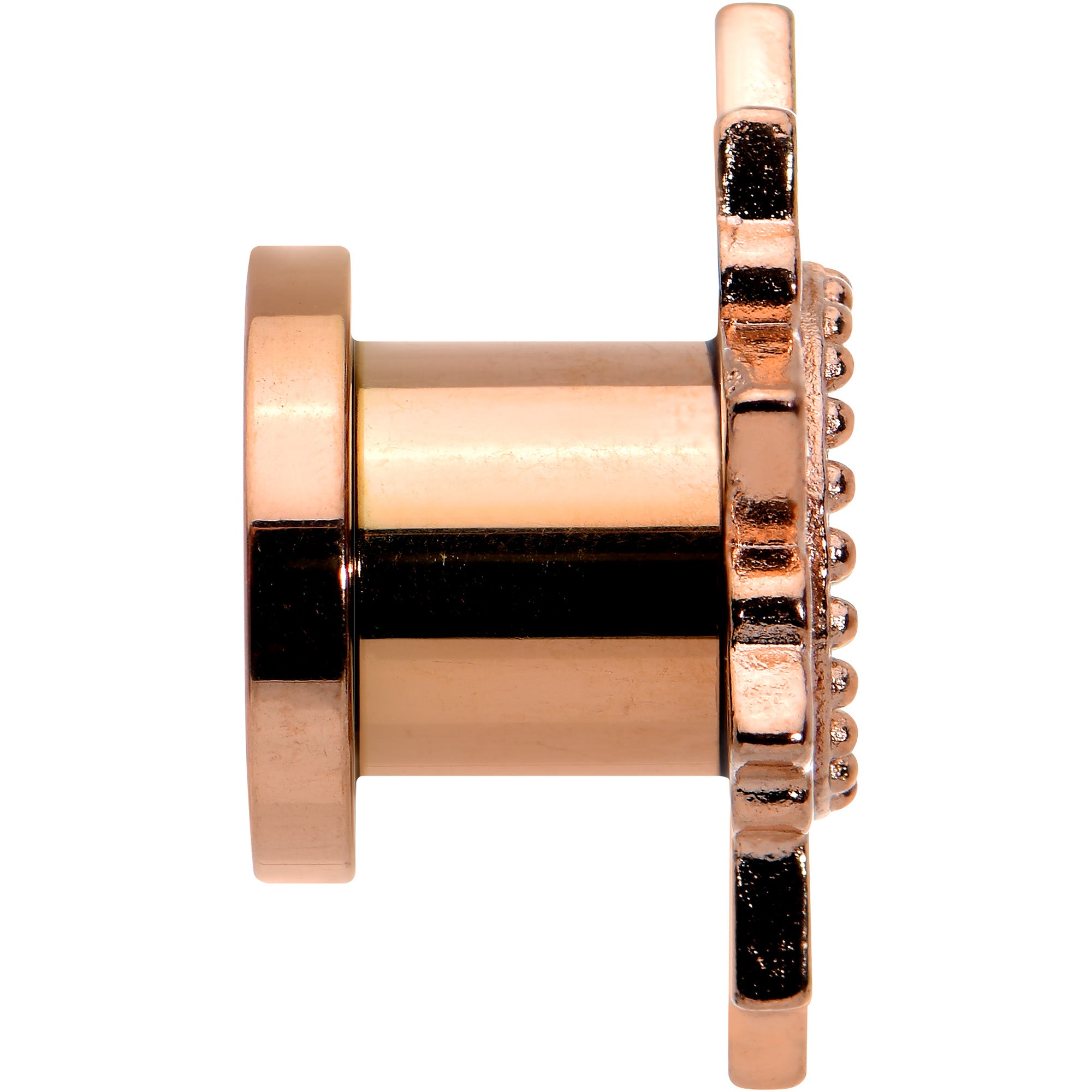 2G Brown Gem Rose Gold Tone Floral Screw Fit Tunnel Plug Set