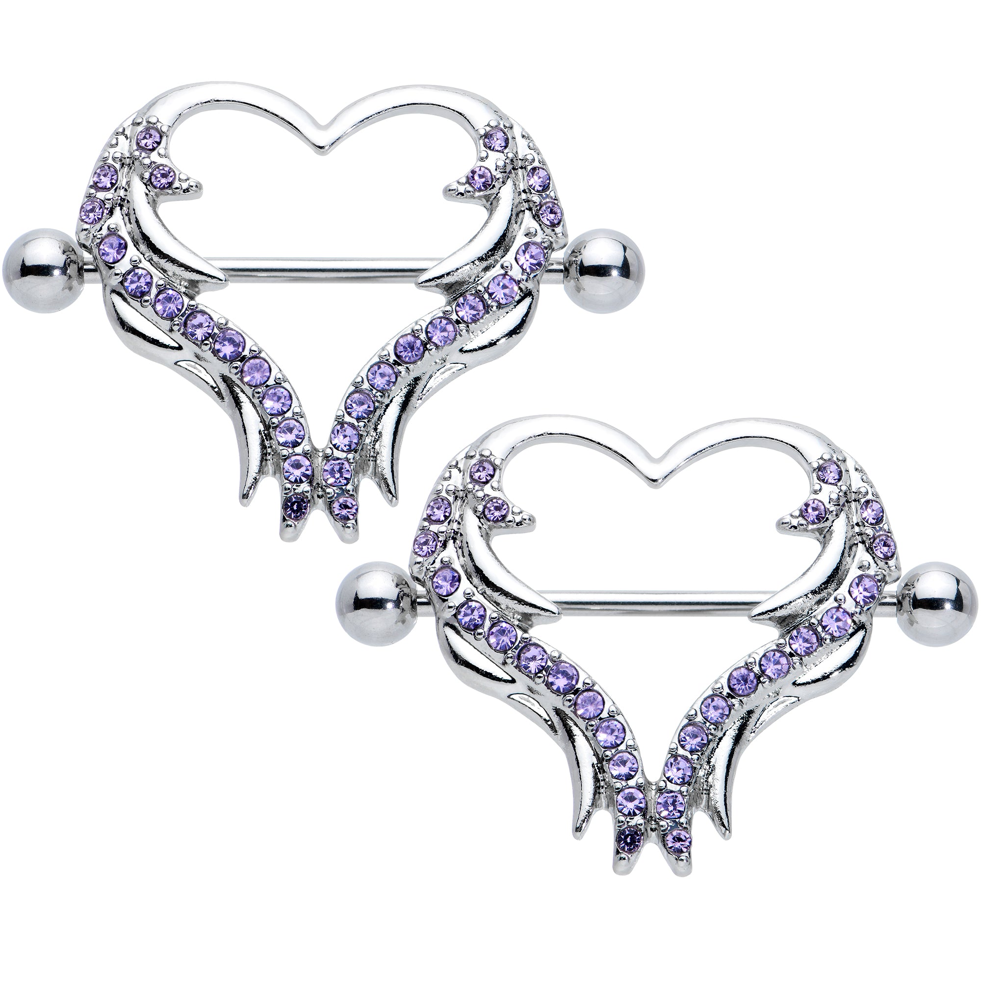 14G 3/4 Purple Gem Rock and Roll Heart Nipple Shield Set