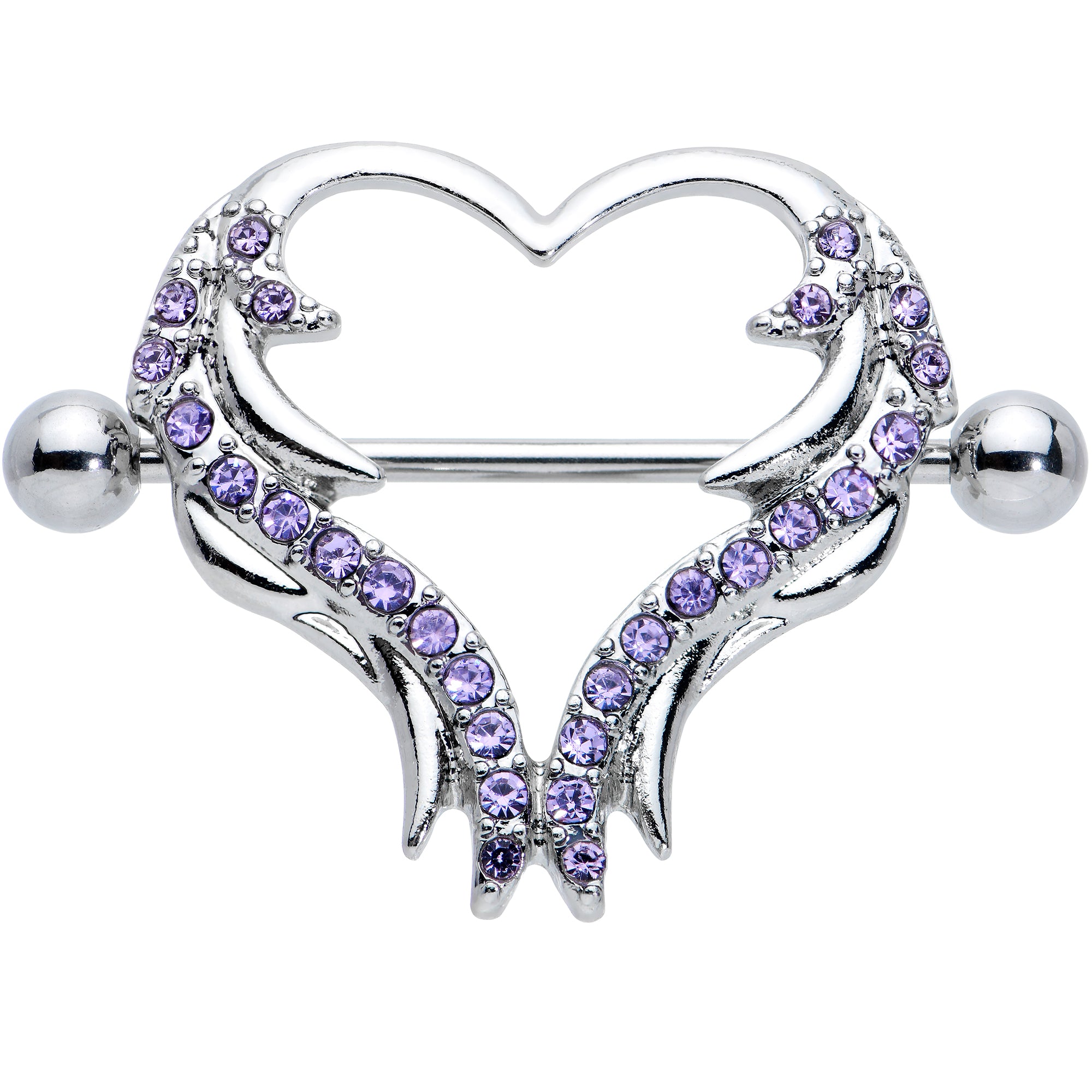 14G 3/4 Purple Gem Rock and Roll Heart Nipple Shield Set