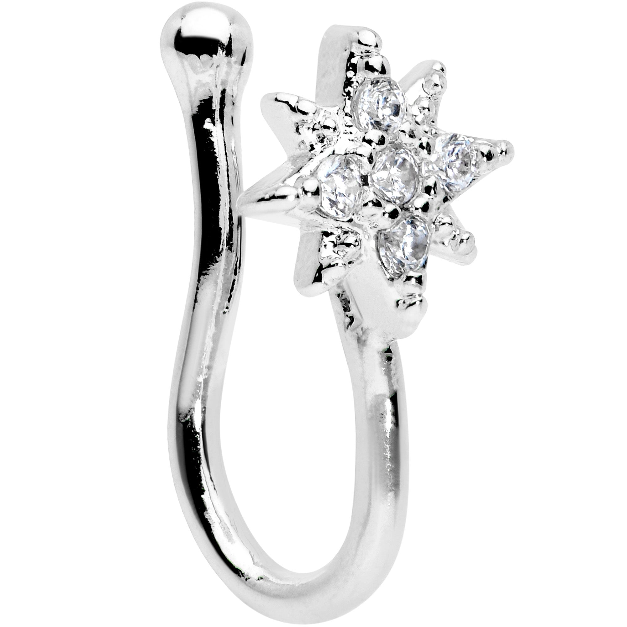 Clear Gem Compass Star Clip On Fake Nose Ring