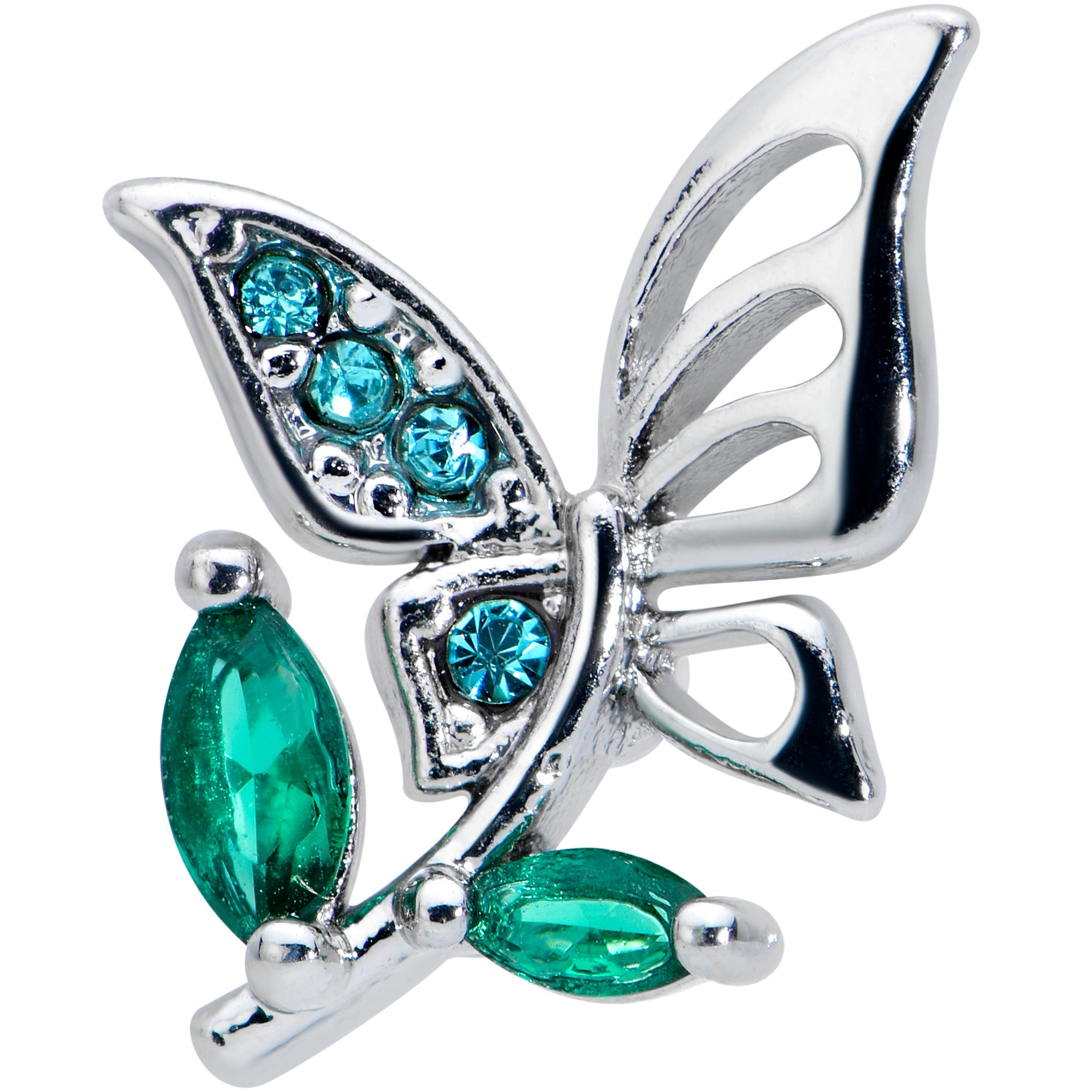16G 1/4 Blue Green Gem Floral Butterfly Cartilage Tragus Earring