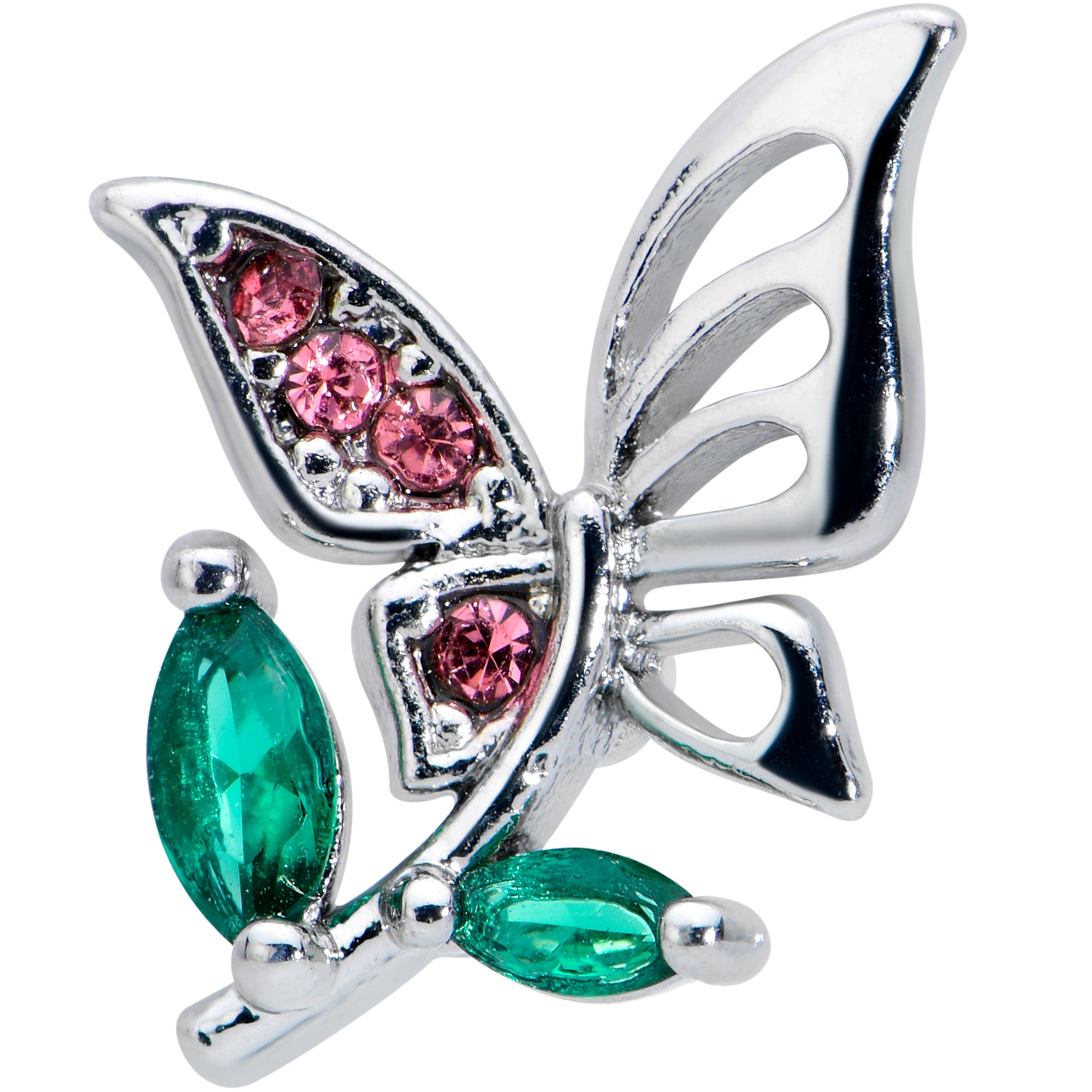 16G 1/4 Pink Green Gem Floral Butterfly Cartilage Tragus Earring