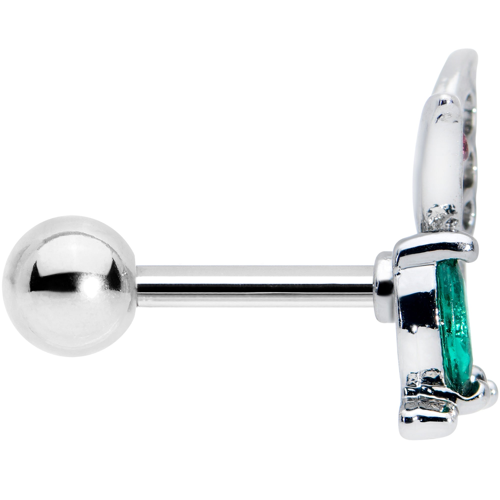 16G 1/4 Pink Green Gem Floral Butterfly Cartilage Tragus Earring