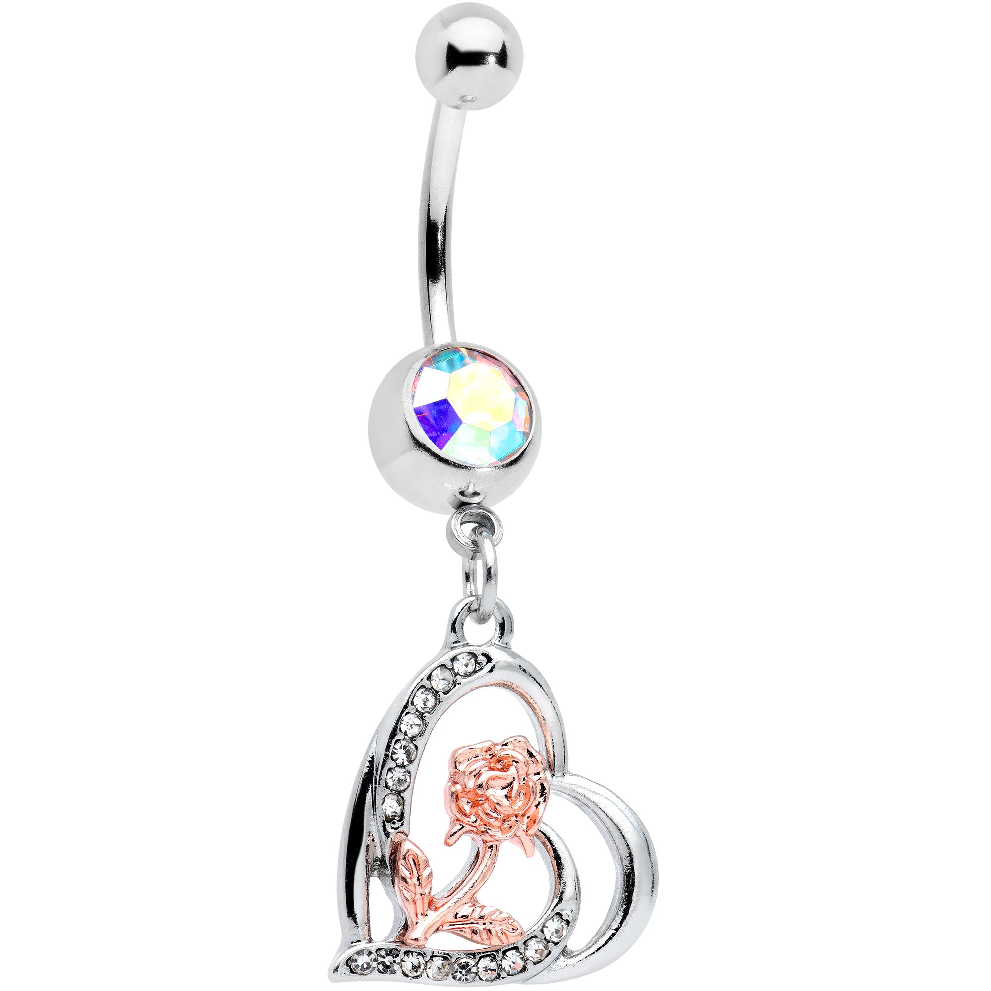 Aurora Clear Gem Rose in Your Heart Valentines Dangle Belly Ring