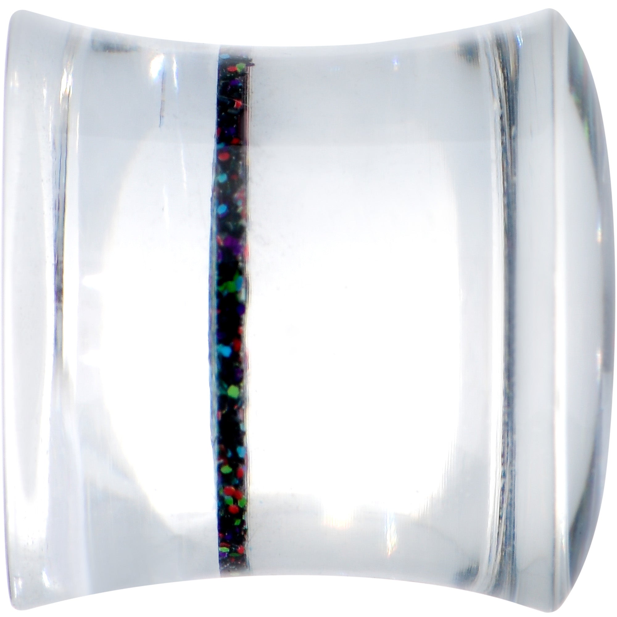 Clear Black Acrylic Rainbow Glitter Glam Saddle Plug Set