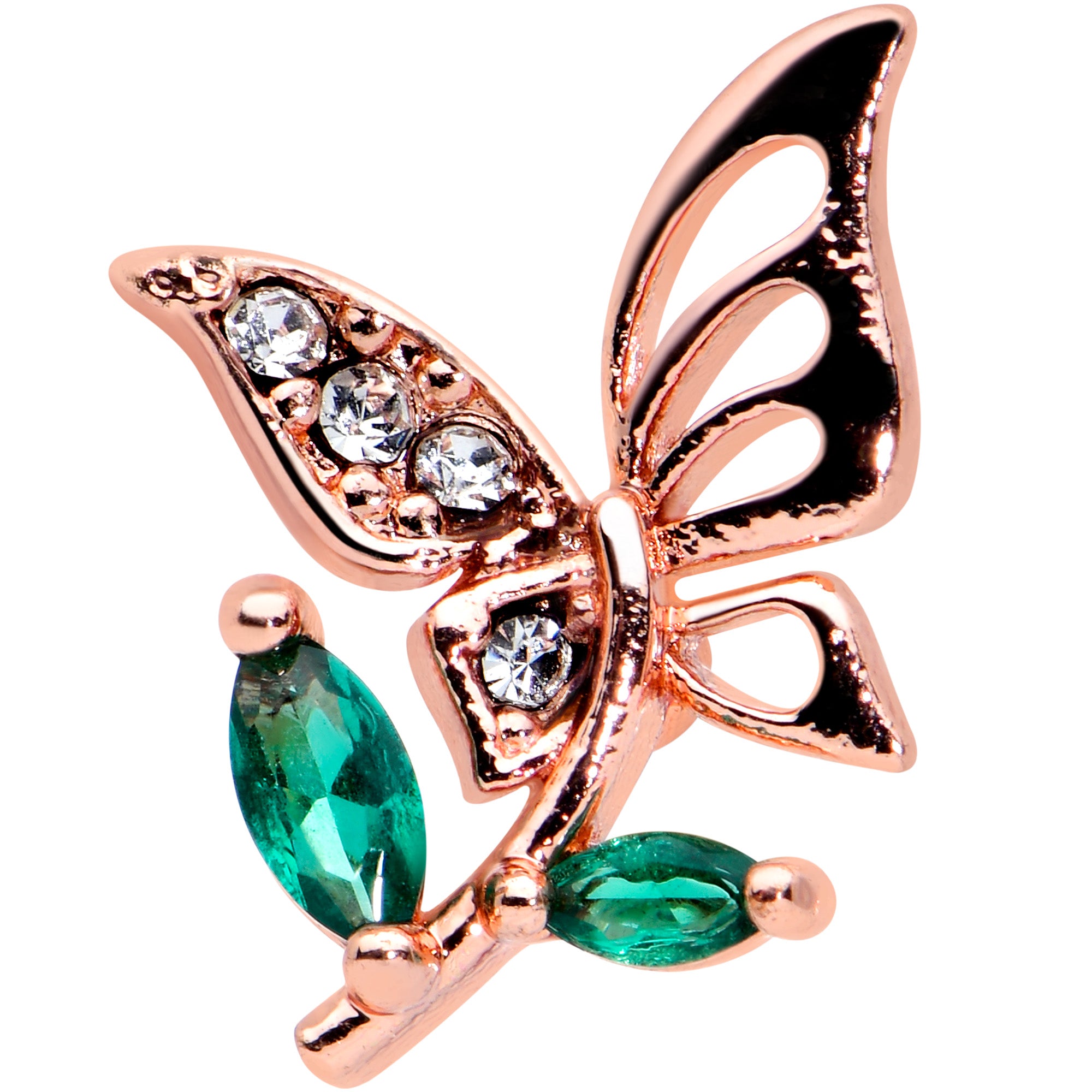 16G 1/4 Clear Gem Rose Gold Hue Floral Butterfly Cartilage Tragus