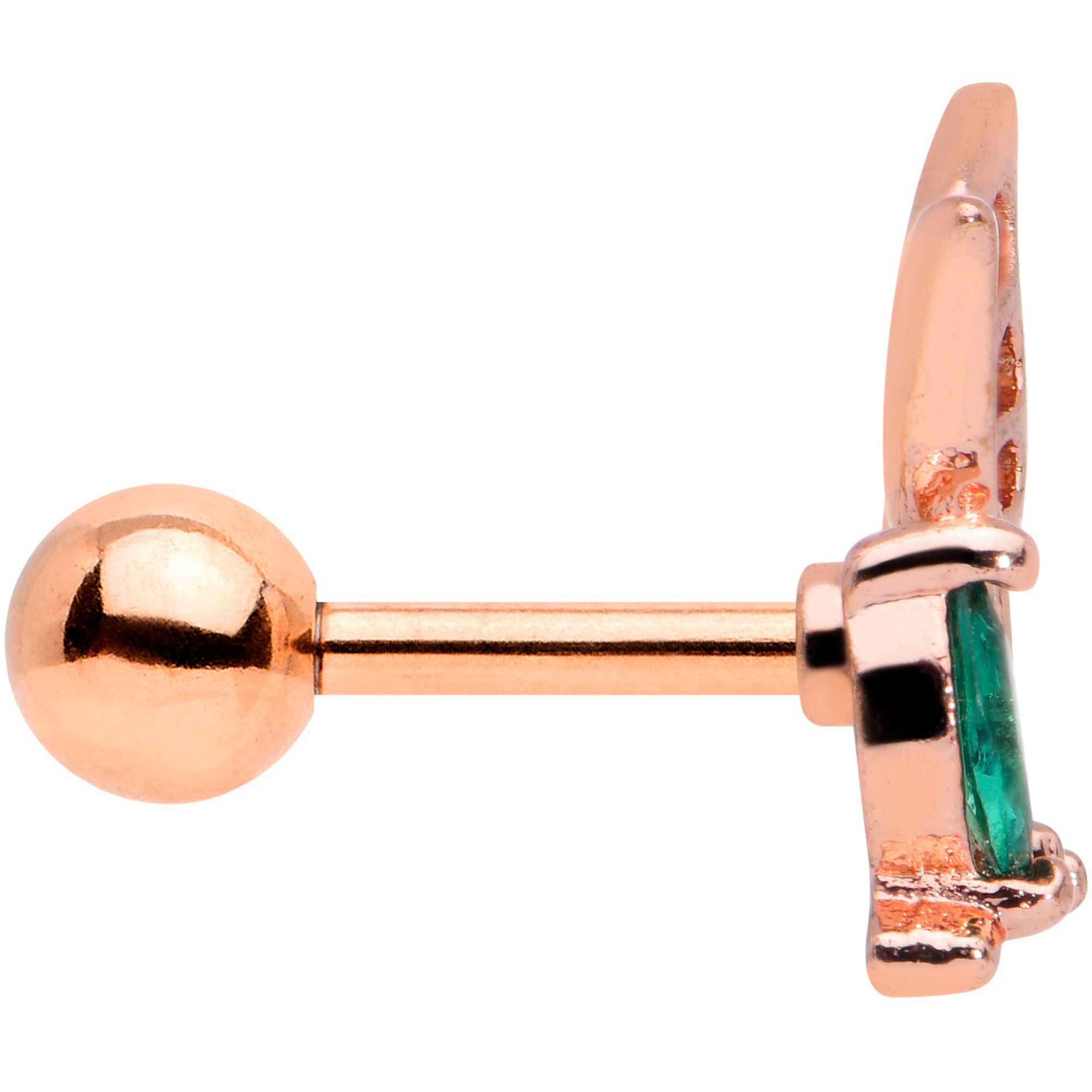 16G 1/4 Clear Gem Rose Gold Hue Floral Butterfly Cartilage Tragus