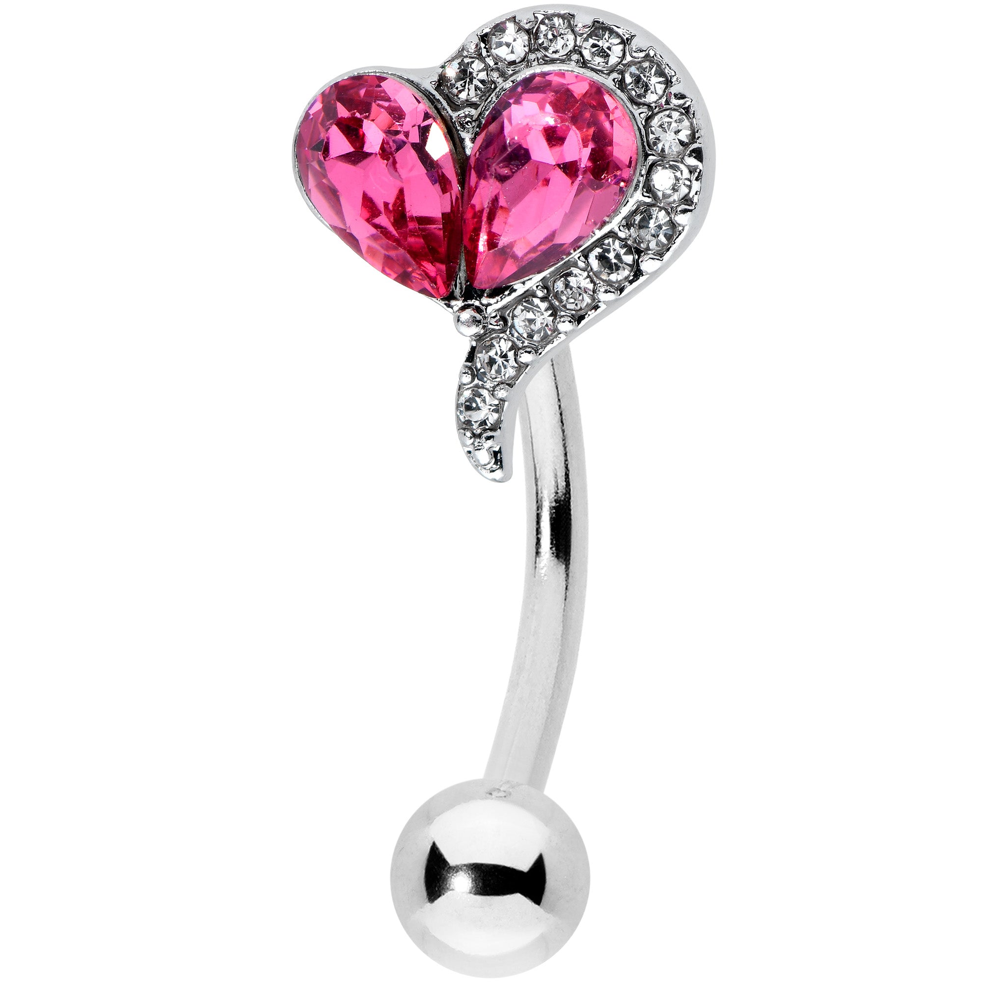 Clear Pink Gem Curve Heart Valentines Day Top Mount Belly Ring